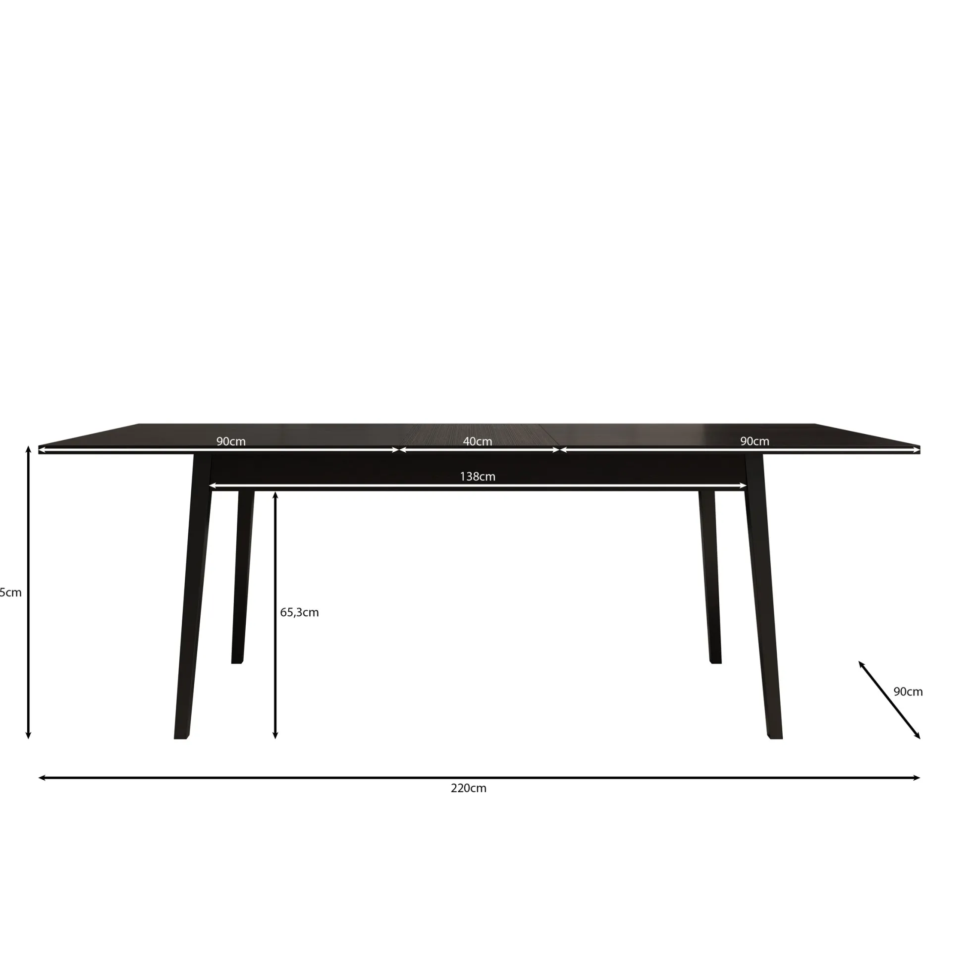 Monor - Eetkamertafel - Zwart - 220x90x76 cm