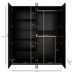 Monor - Kledingkast 4-deurs - Zwart - 179x59x209 cm