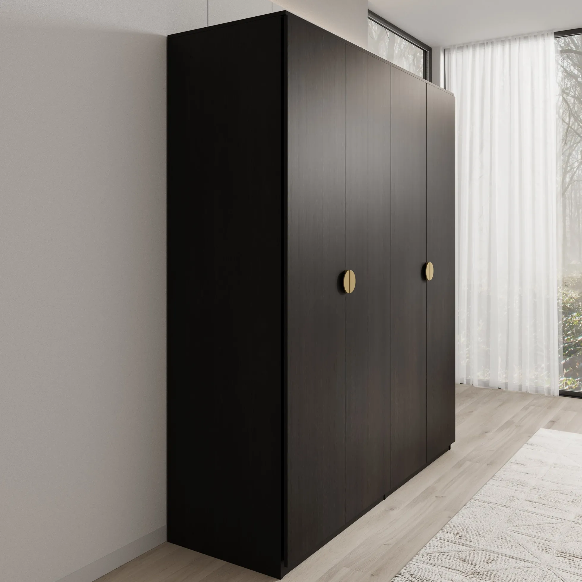 Monor - Kledingkast 4-deurs - Zwart - 179x59x209 cm