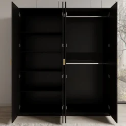 Monor - Kledingkast 4-deurs - Zwart - 179x59x209 cm