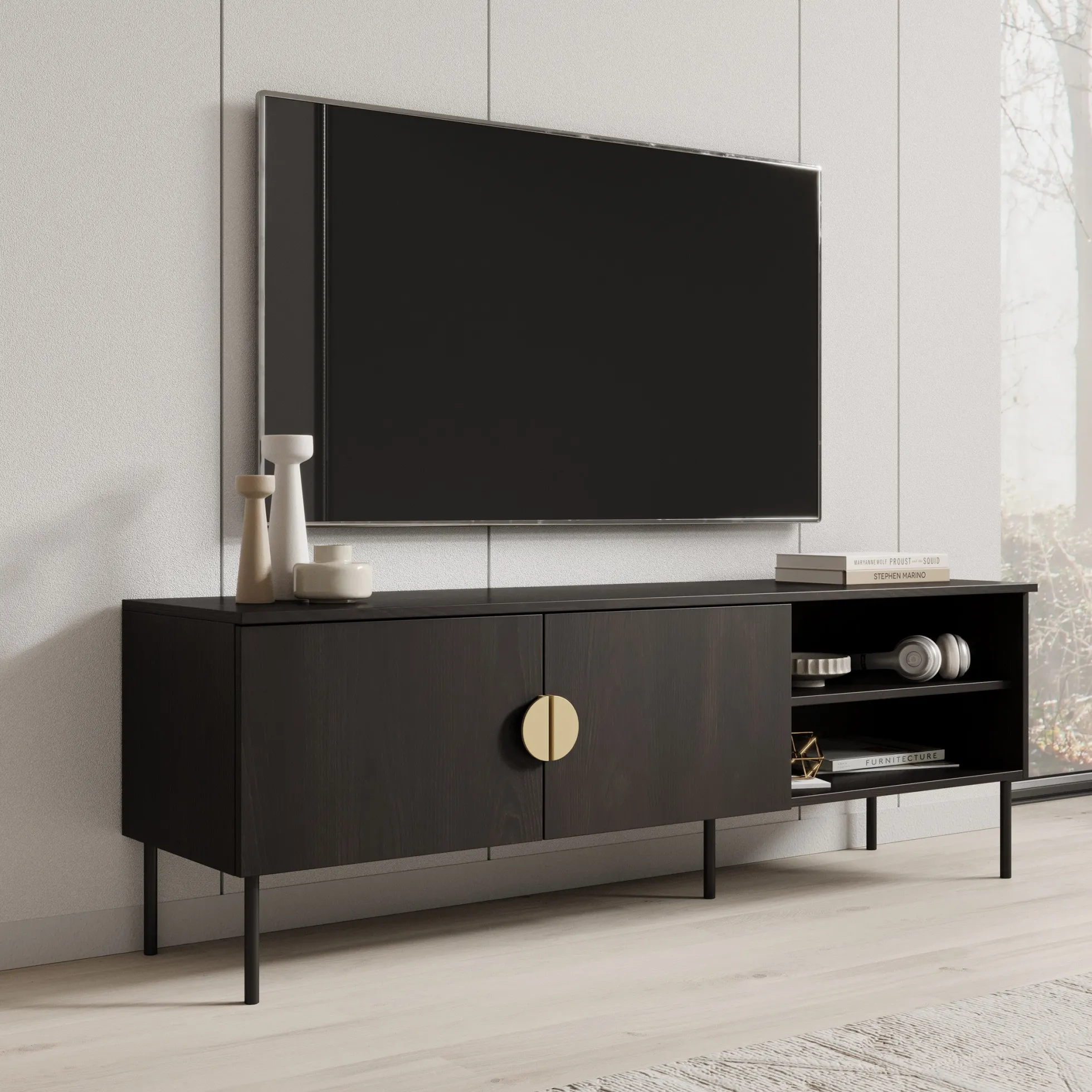 Monor - TV-Meubel - Zwart eiken - 160x40x54 cm