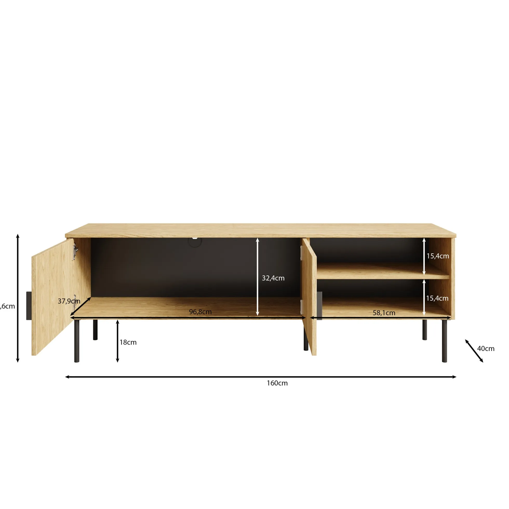Monor - TV-Meubel - Zwart eiken - 160x40x54 cm