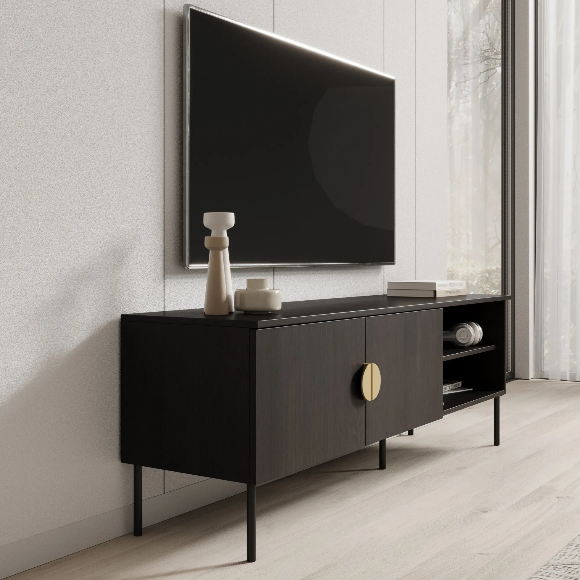 Monor - TV-Meubel - Zwart eiken - 160x40x54 cm