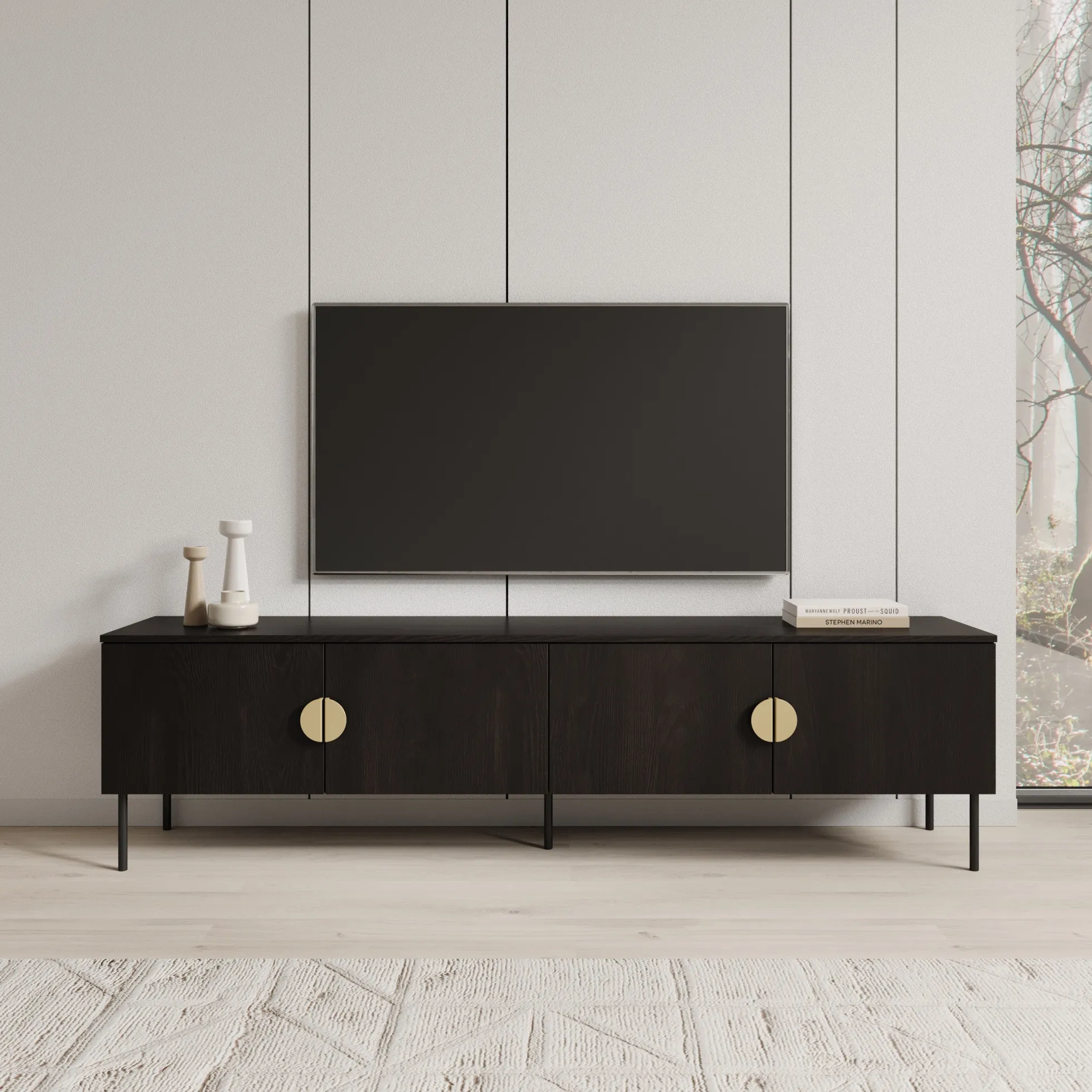 Monor - TV-Meubel - Zwart eiken - 200x40x54 cm