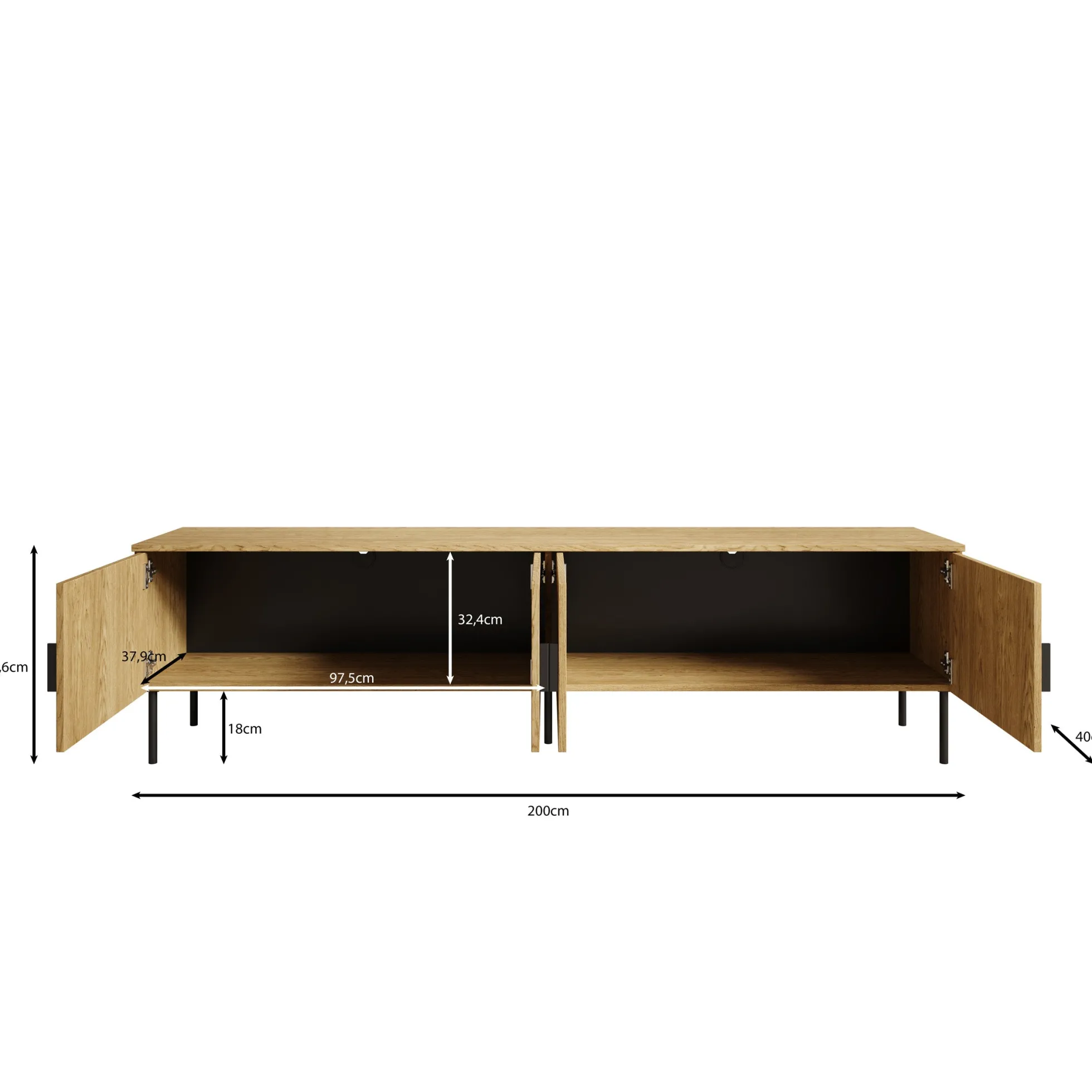 Monor - TV-Meubel - Zwart eiken - 200x40x54 cm