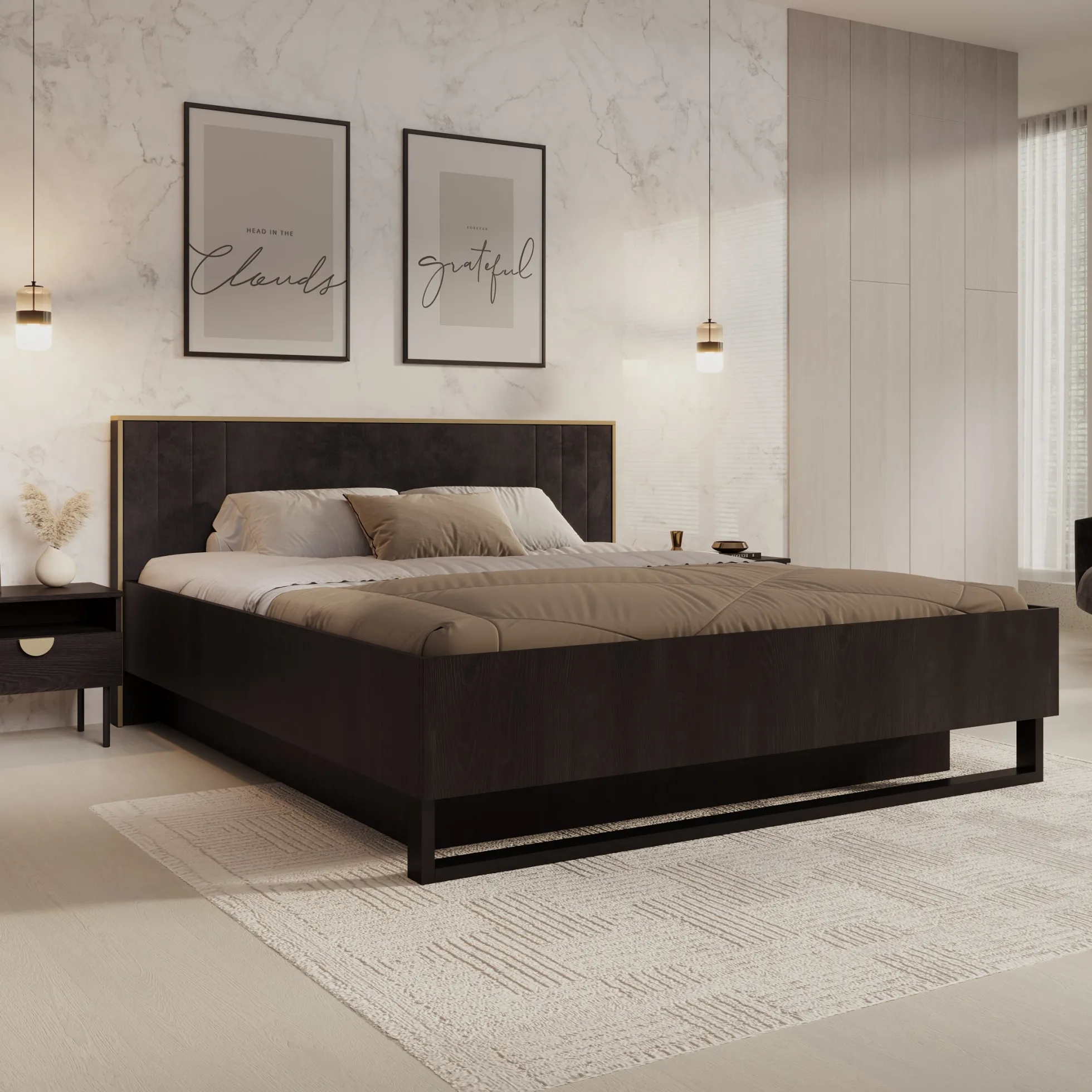 Monor - Tweepersoonsbed met opbergruimte - Zwart - 180x200 cm