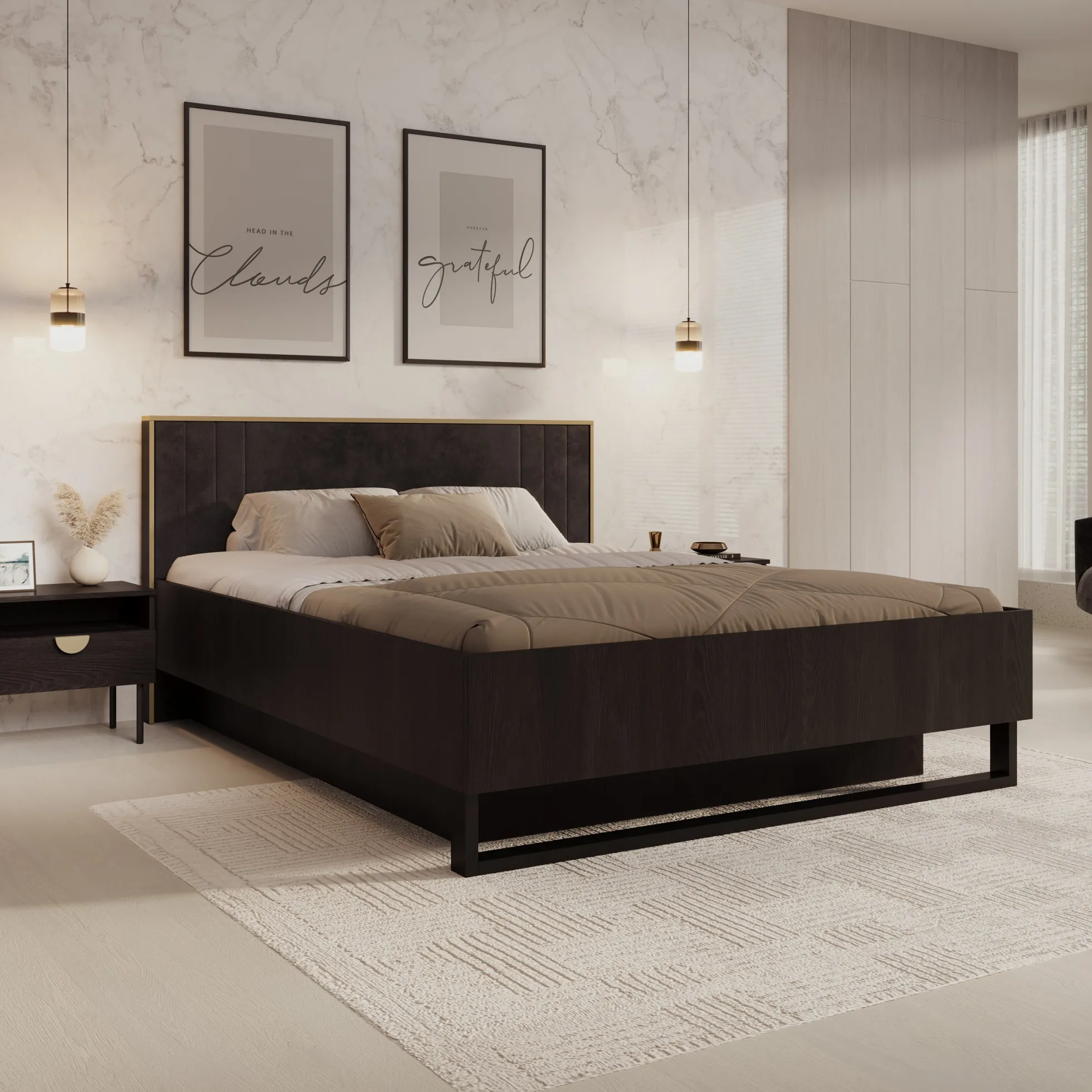 Monor - Tweepersoonsbed met opbergruimte - Zwart - 160x200 cm