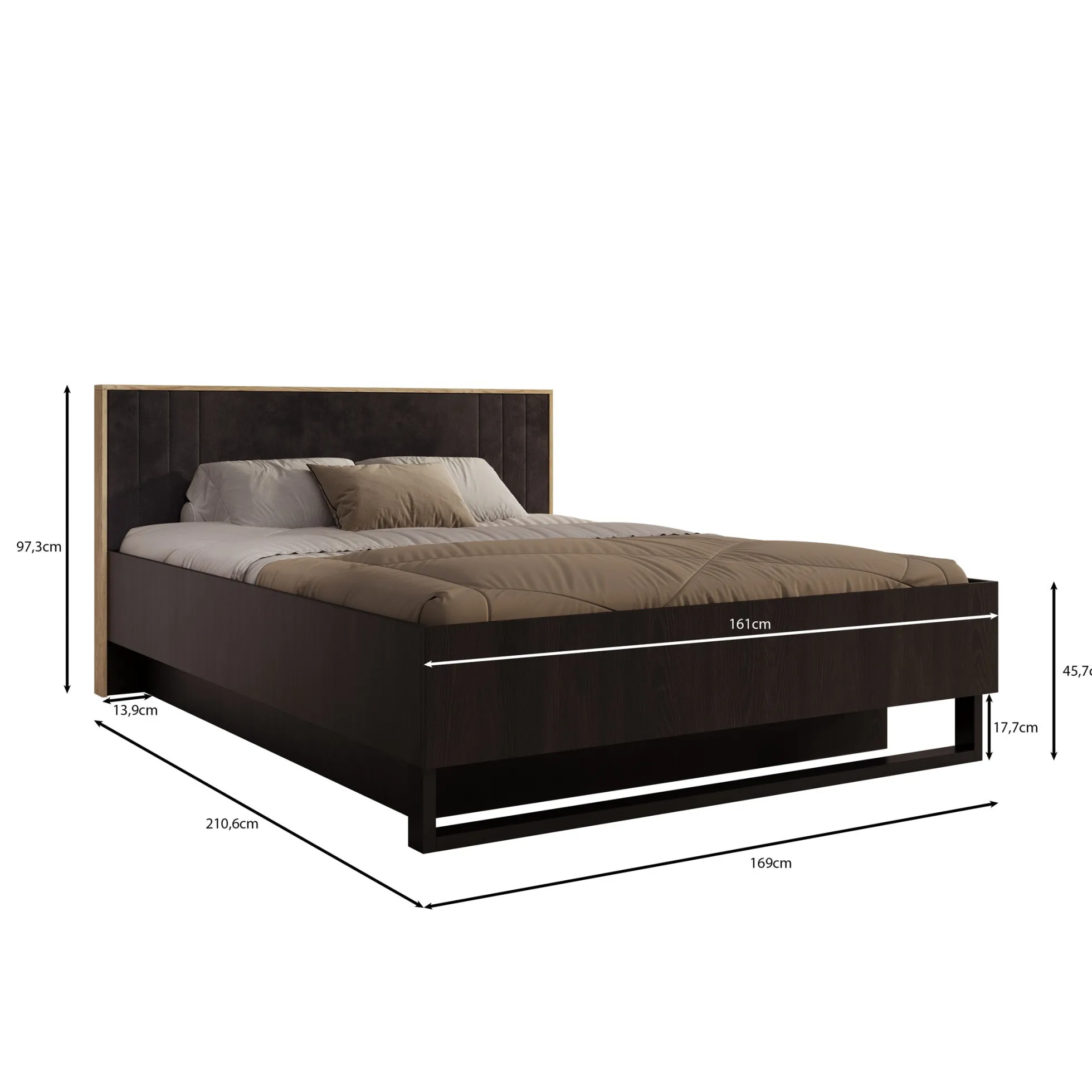 Monor - Tweepersoonsbed met opbergruimte - Zwart - 160x200 cm