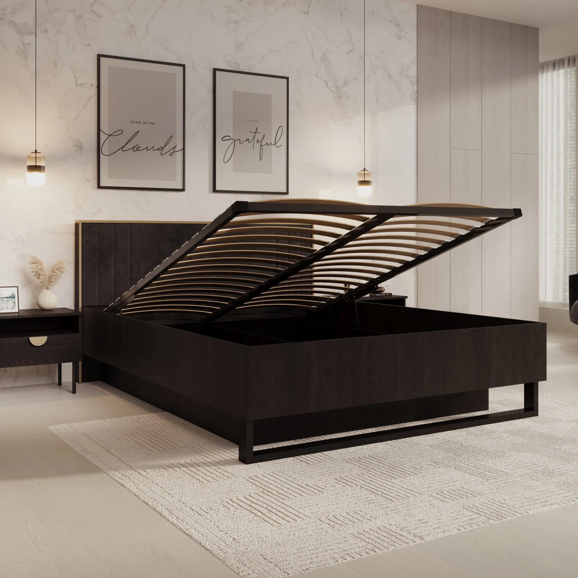 Monor - Tweepersoonsbed met opbergruimte - Zwart - 160x200 cm