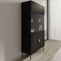 Monor - Vitrinekast - Zwart - 107x40x188 cm