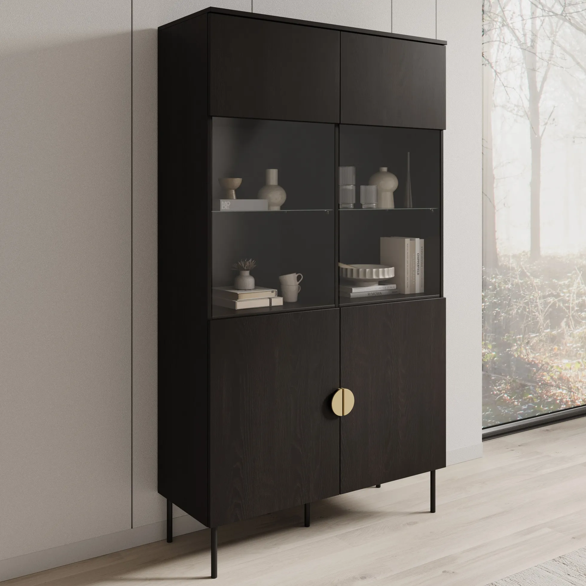 Monor - Vitrinekast - Zwart - 107x40x188 cm