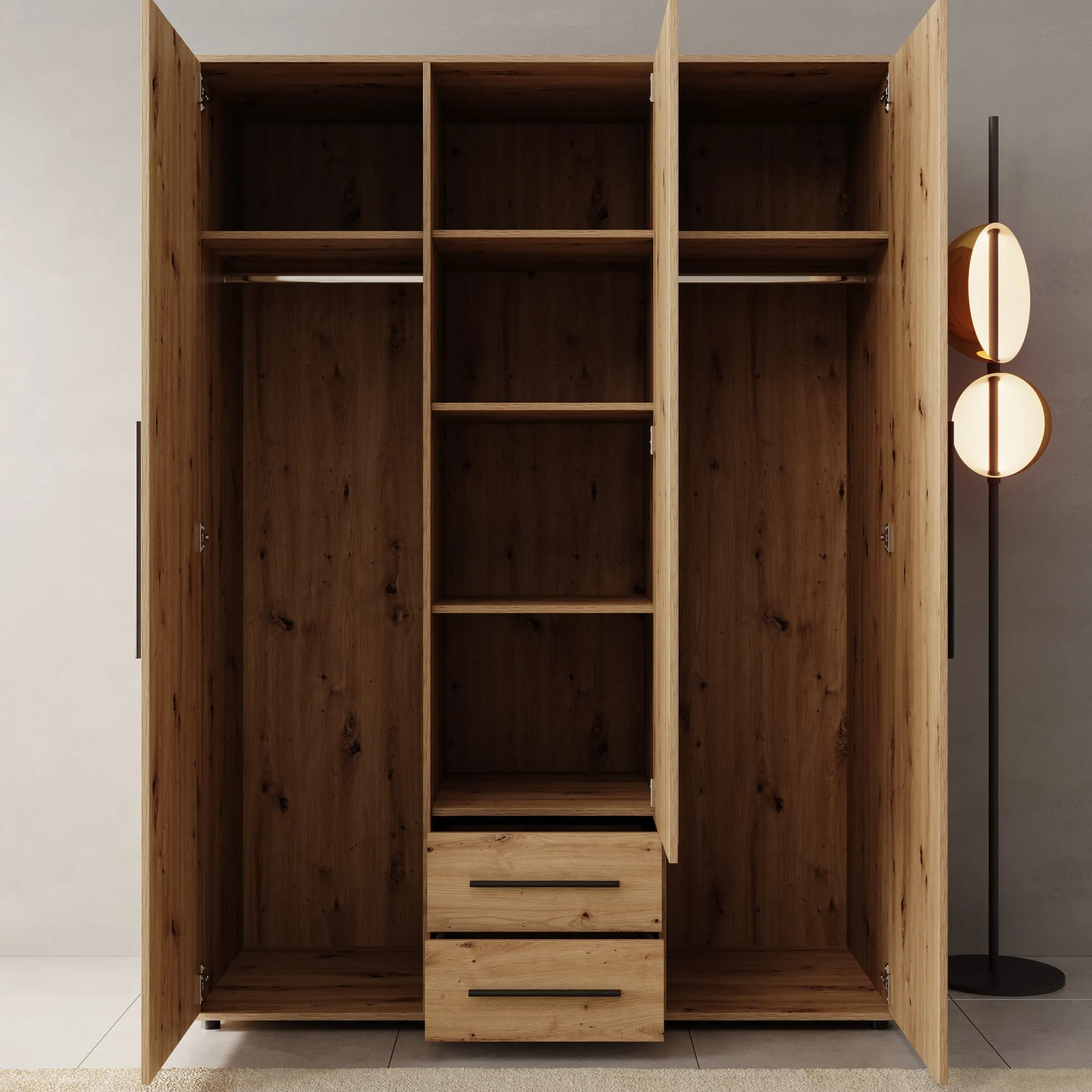 Montalo - Kledingkast 3-deurs - Eikenpatroon - 150x59x206 cm