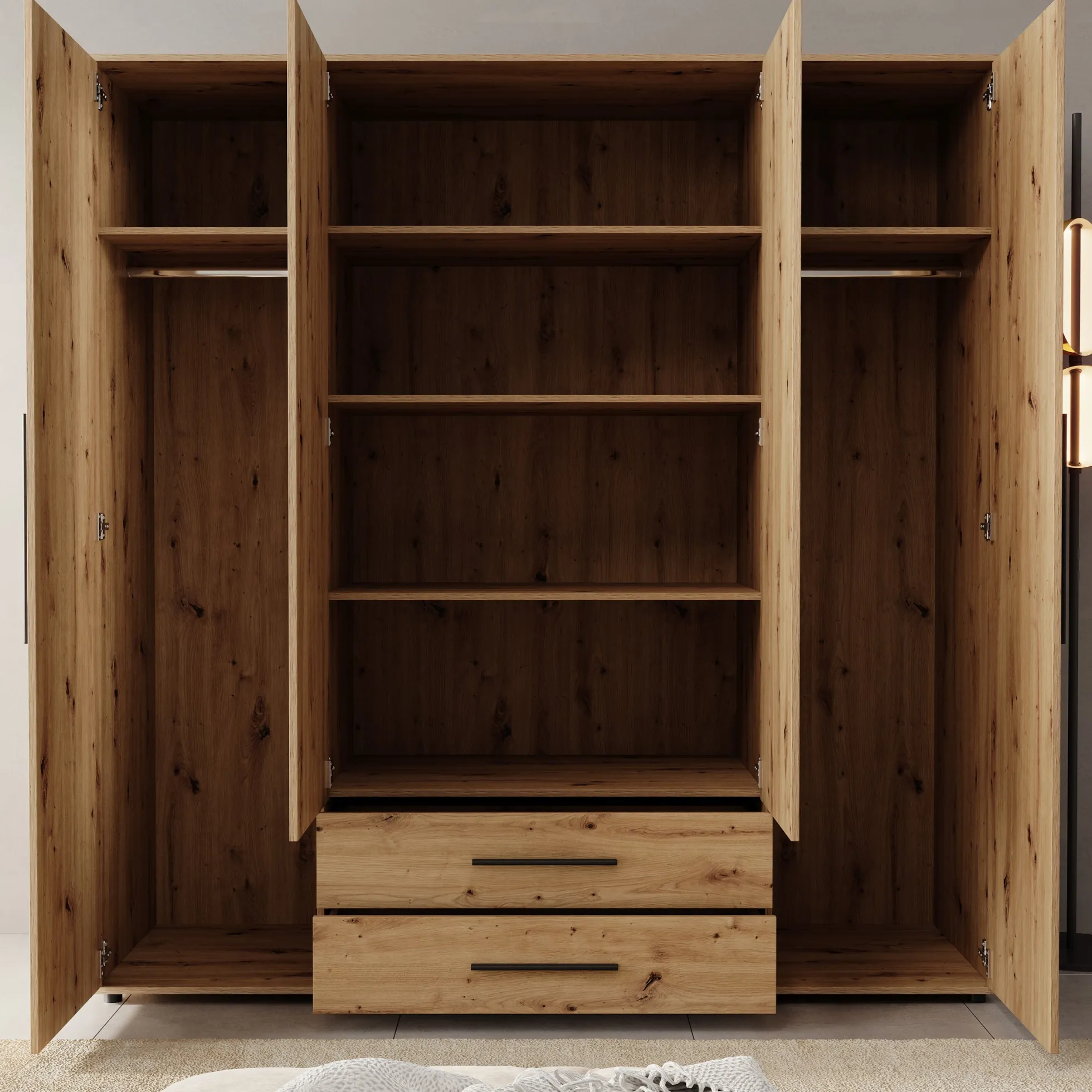 Montalo - Kledingkast 4-deurs - Eikenpatroon - 198x59x206 cm