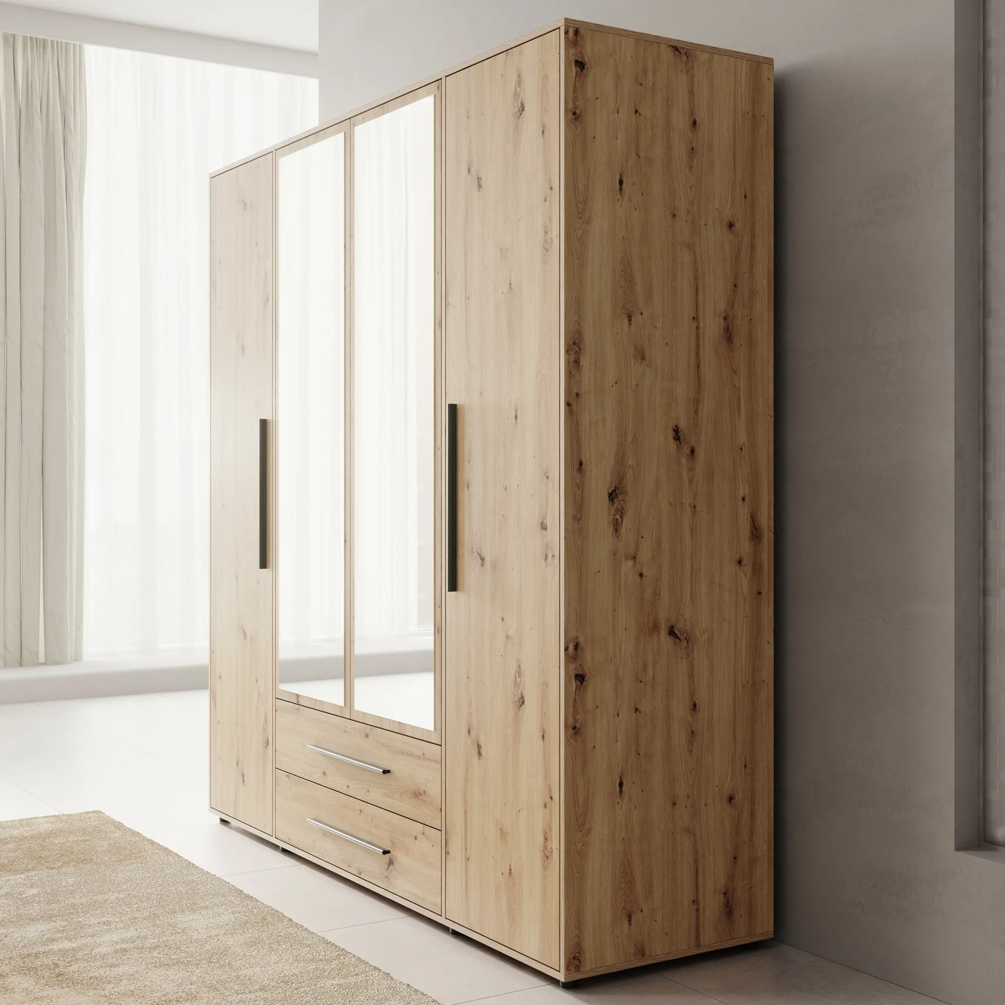 Montalo - Kledingkast 4-deurs - Eikenpatroon - 198x59x206 cm