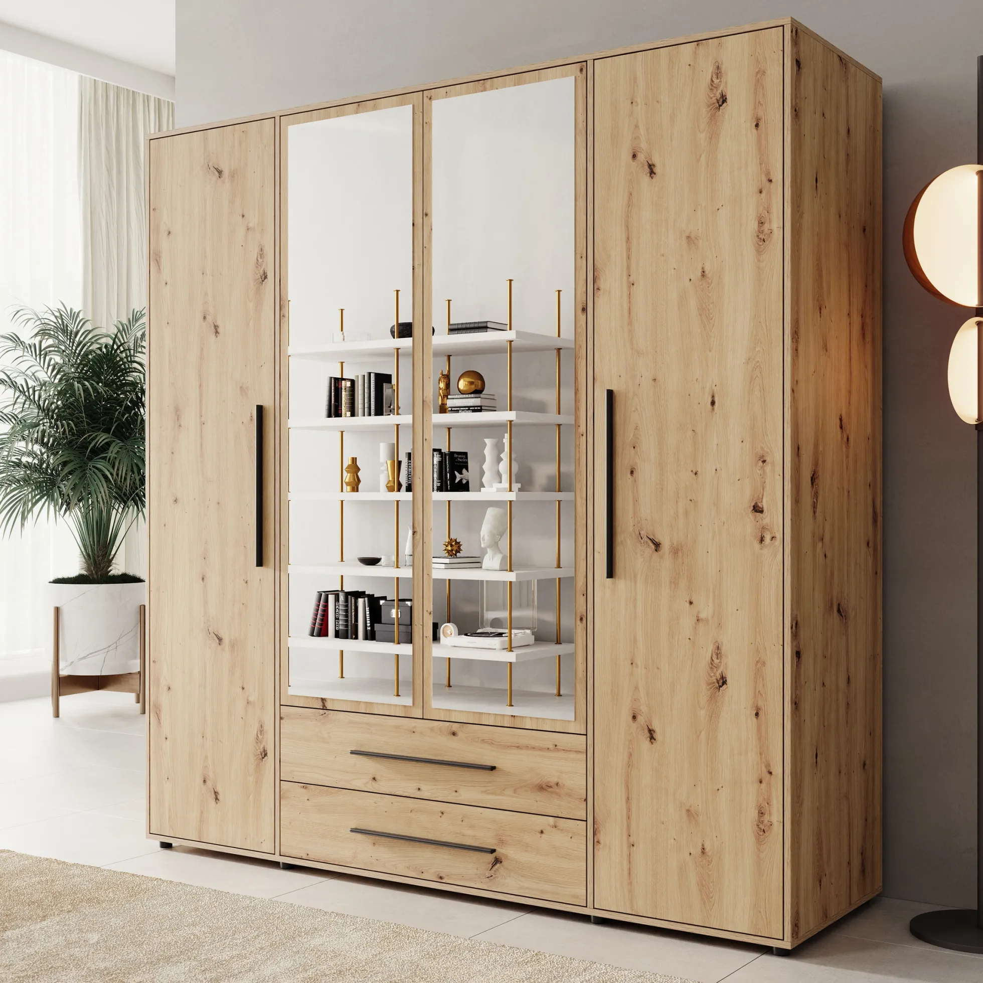 Montalo - Kledingkast 4-deurs - Eikenpatroon - 198x59x206 cm