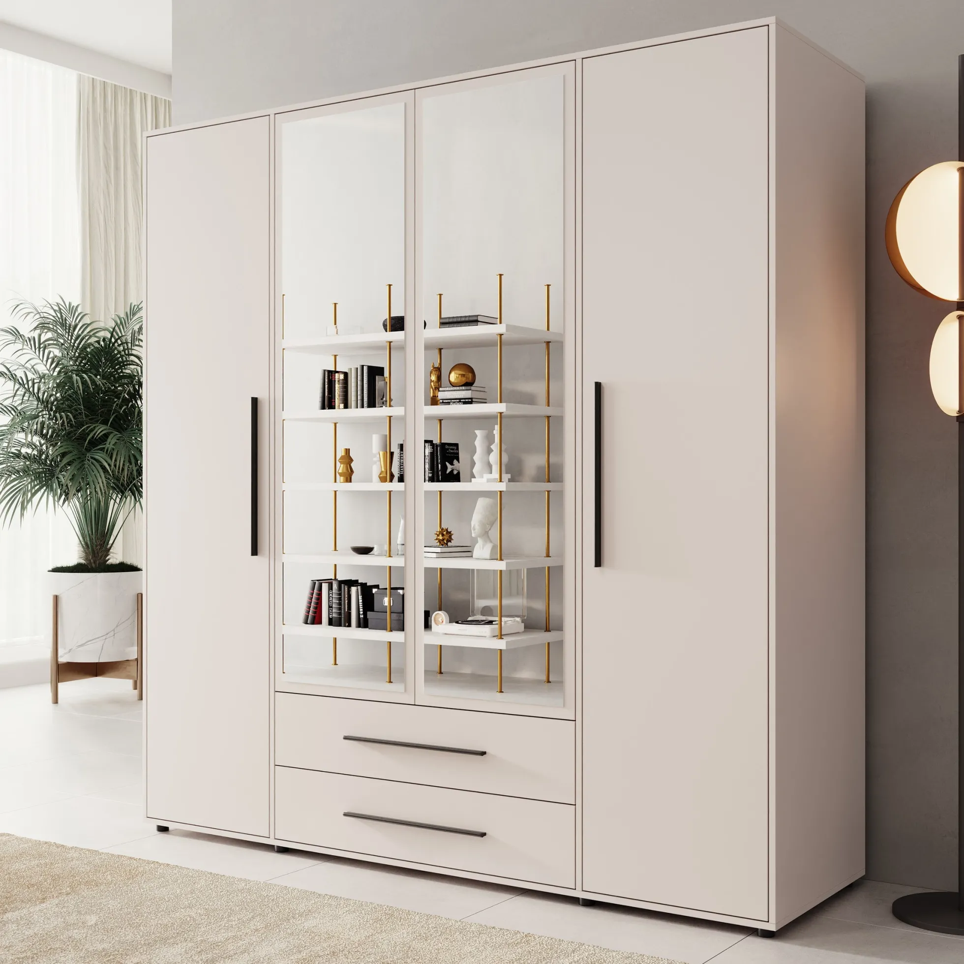 Montalo - Kledingkast 4-deurs - Beige - 198x59x206 cm