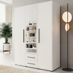 Montalo - Kledingkast 3-deurs - Wit - 150x59x206 cm