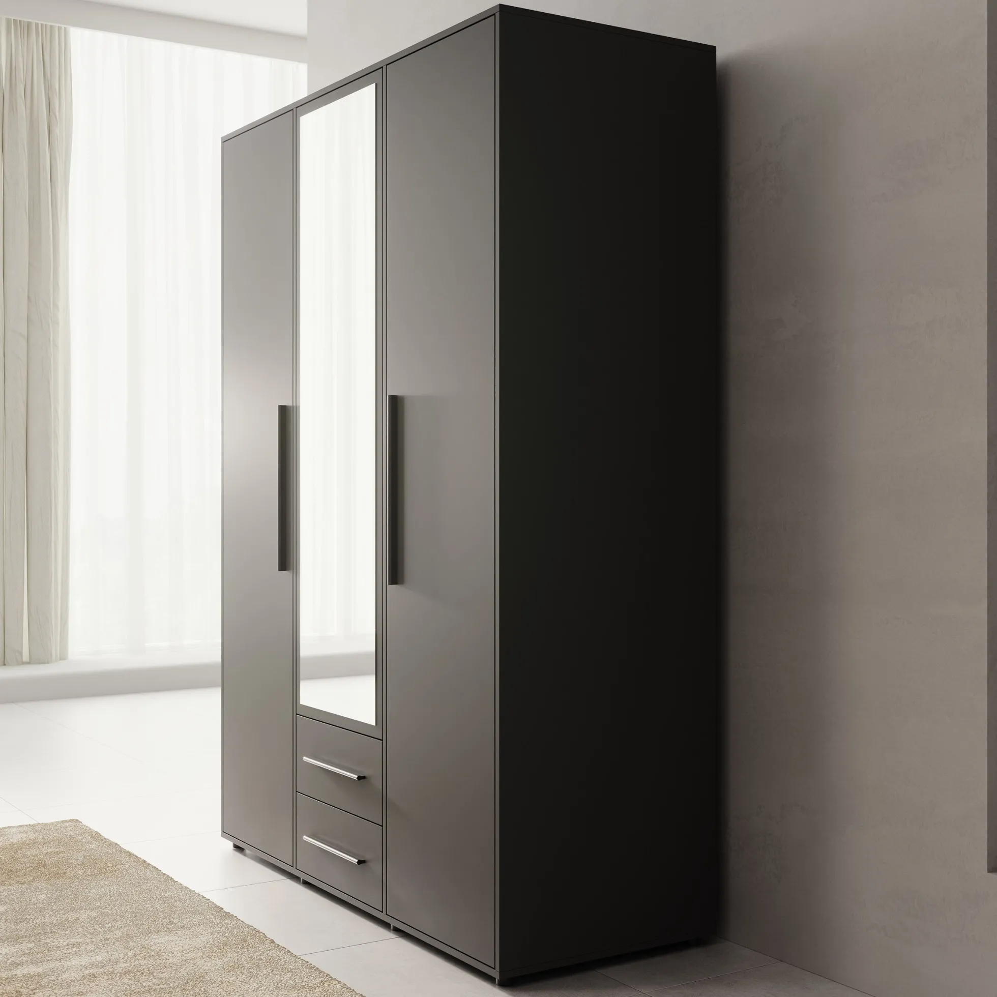 Montalo - Kledingkast 3-deurs - Zwart - 150x59x206 cm