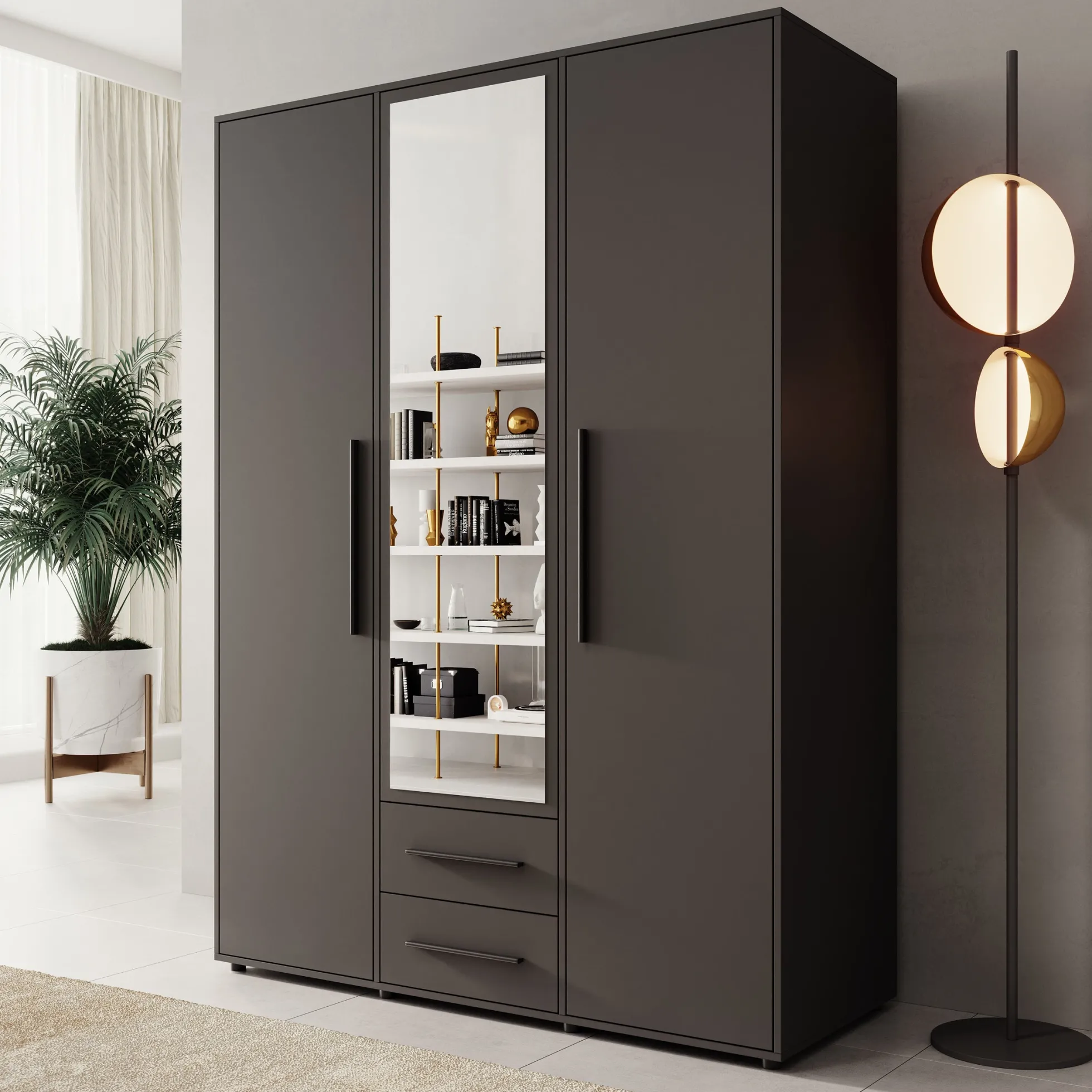 Montalo - Kledingkast 3-deurs - Zwart - 150x59x206 cm