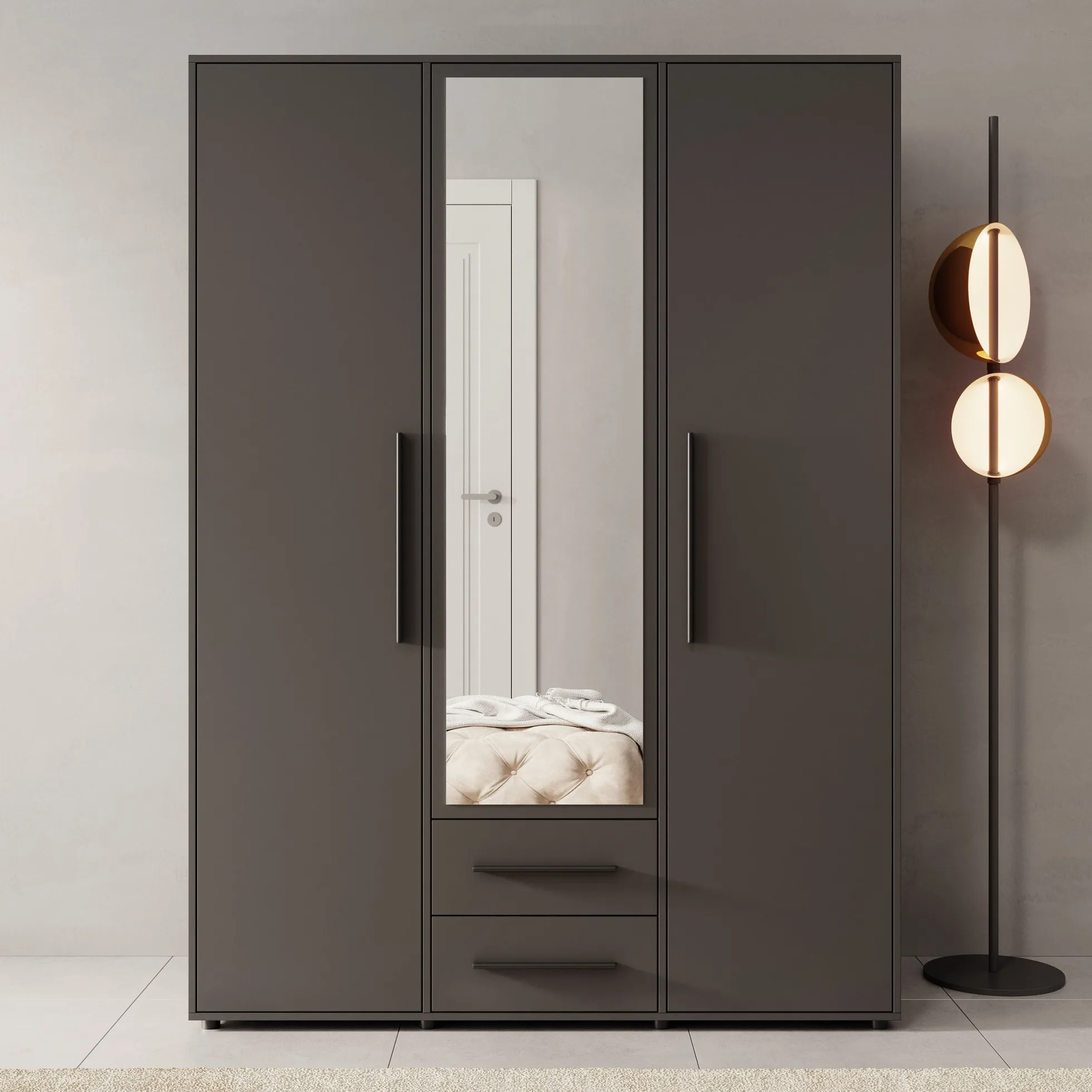 Montalo - Kledingkast 3-deurs - Zwart - 150x59x206 cm