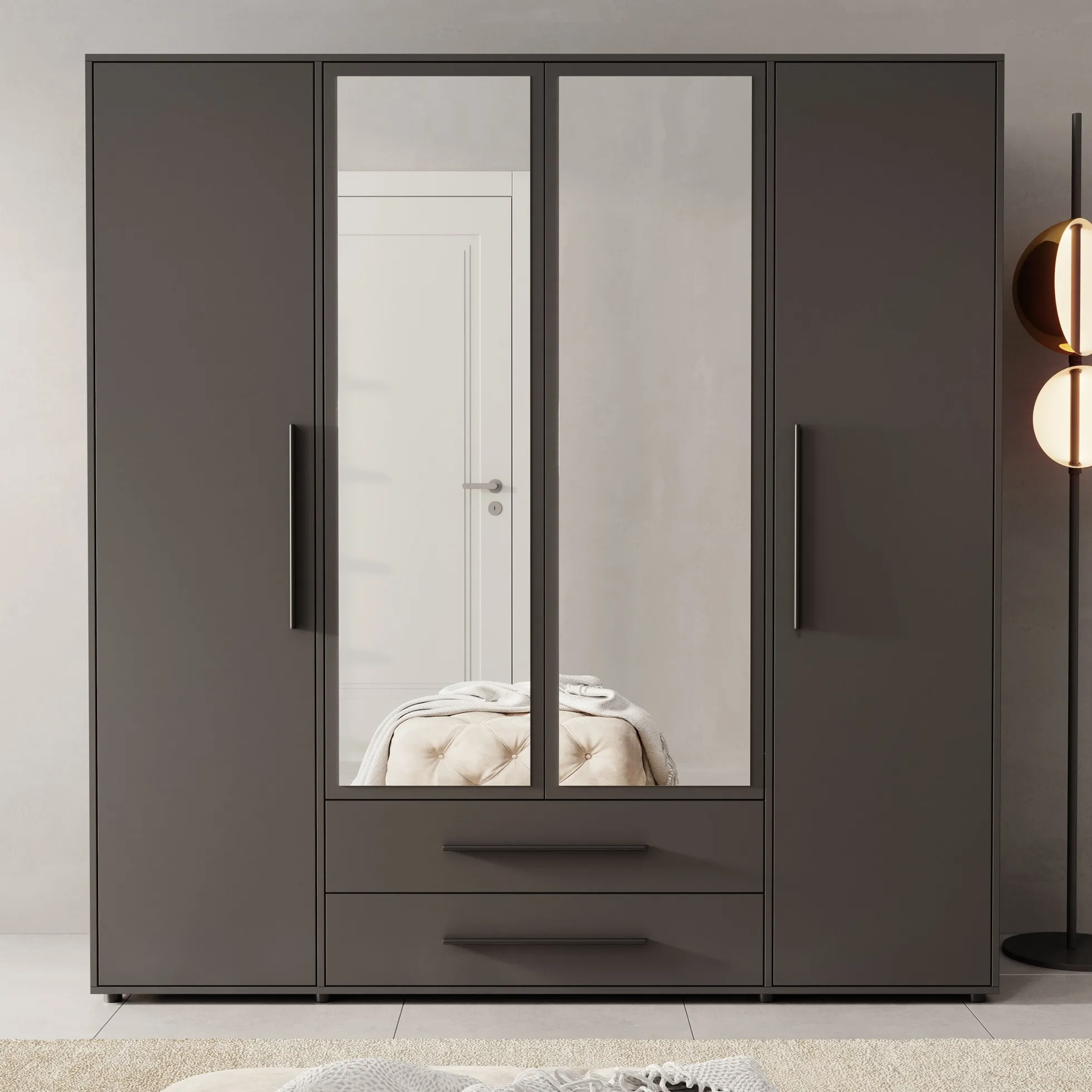 Montalo - Kledingkast 4-deurs - Zwart - 198x59x206 cm