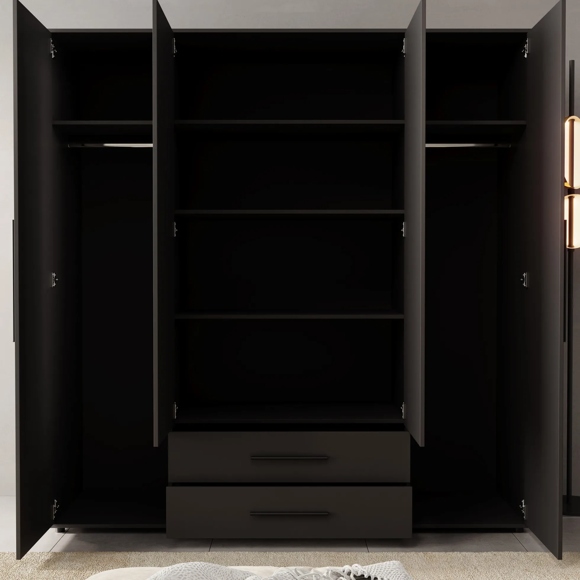 Montalo - Kledingkast 4-deurs - Zwart - 198x59x206 cm
