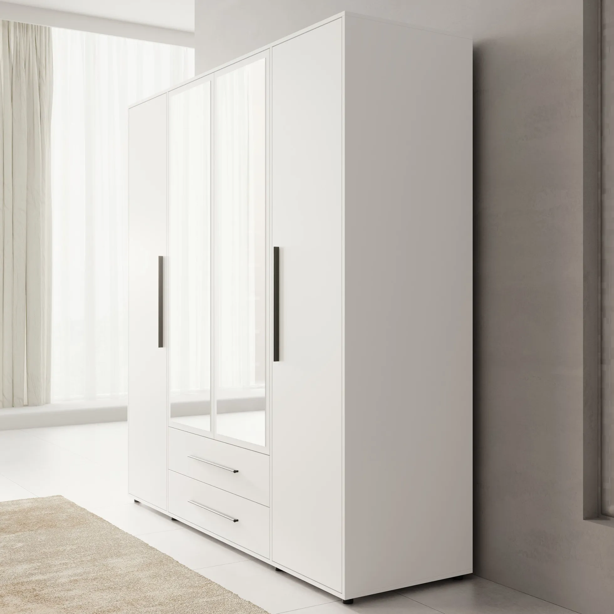 Montalo - Kledingkast 4-deurs - Wit - 198x59x206 cm