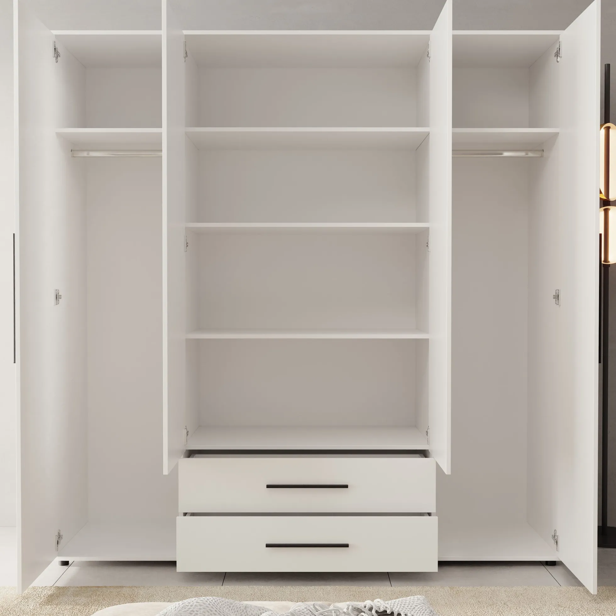 Montalo - Kledingkast 4-deurs - Wit - 198x59x206 cm