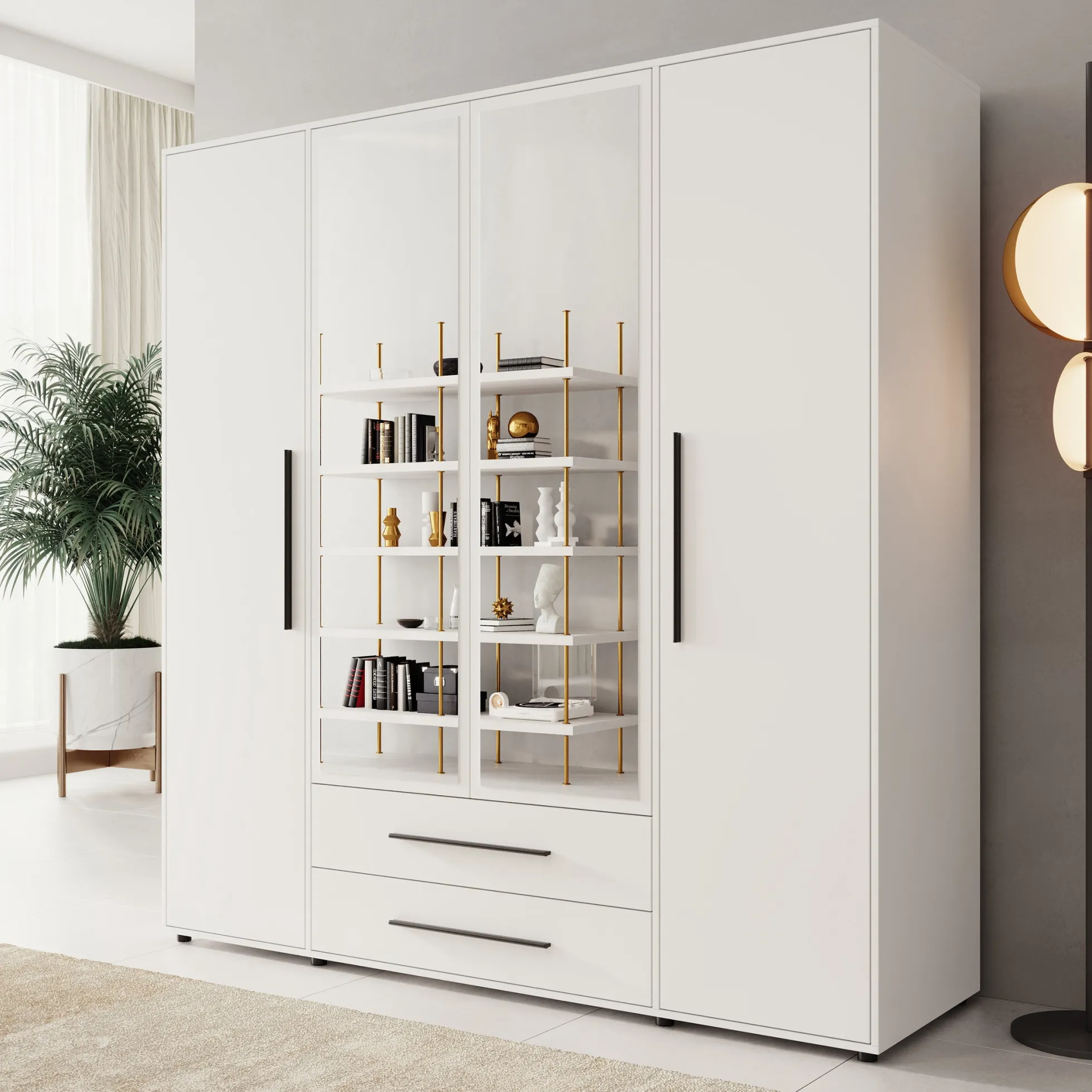 Montalo - Kledingkast 4-deurs - Wit - 198x59x206 cm