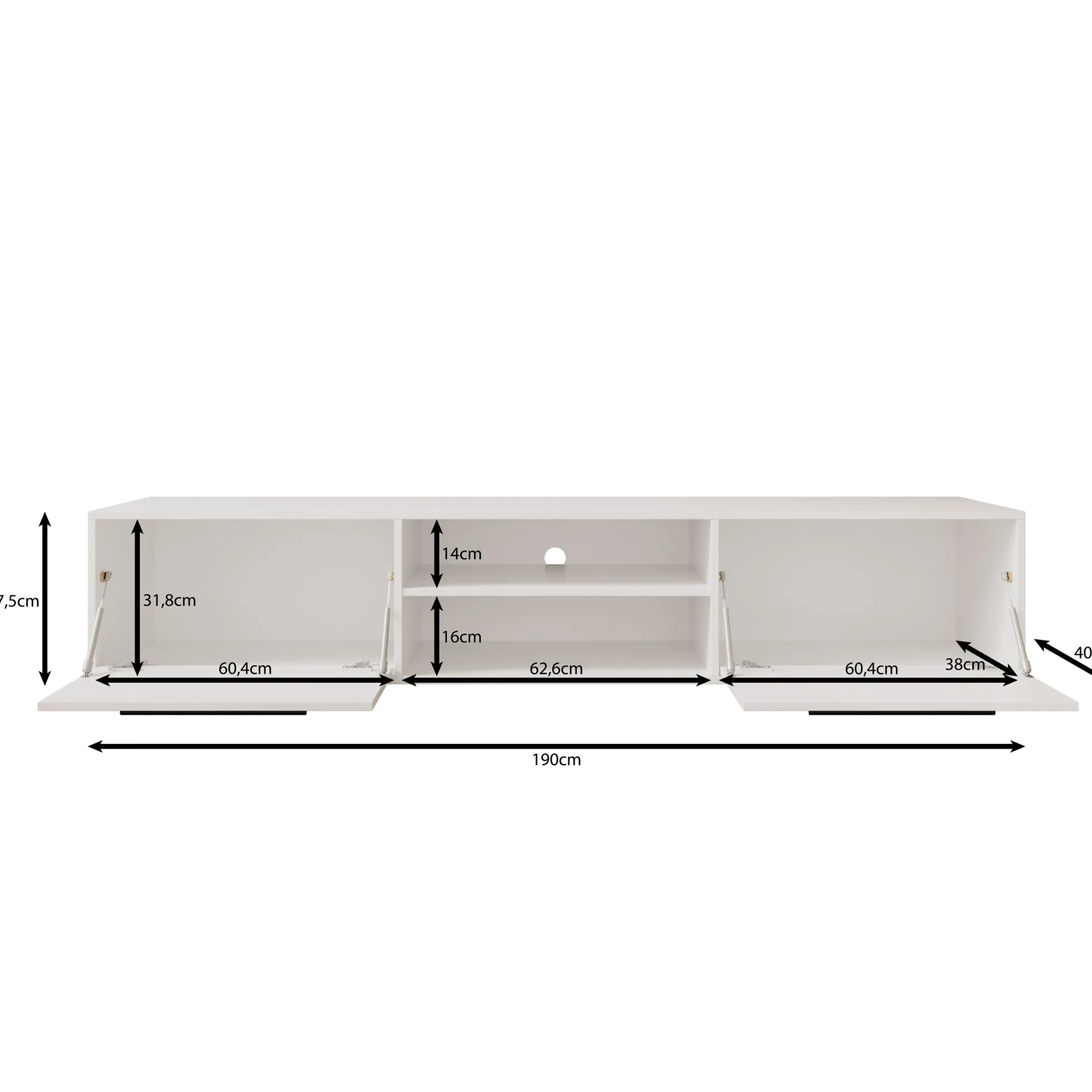 Montalo - TV-Meubel - Wit - 190x40x38 cm