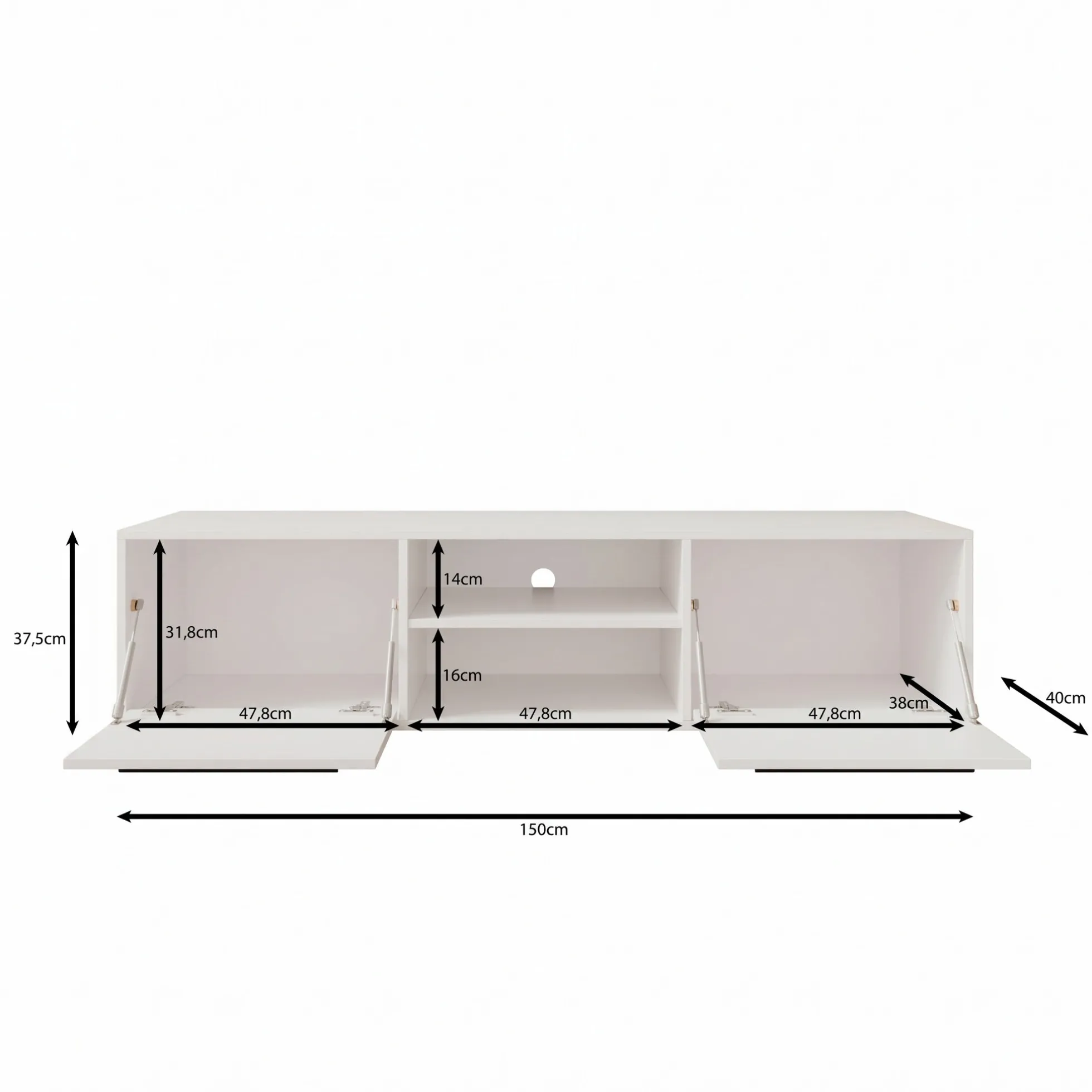Montalo - TV-Meubel - Zwart - 150x40x38 cm