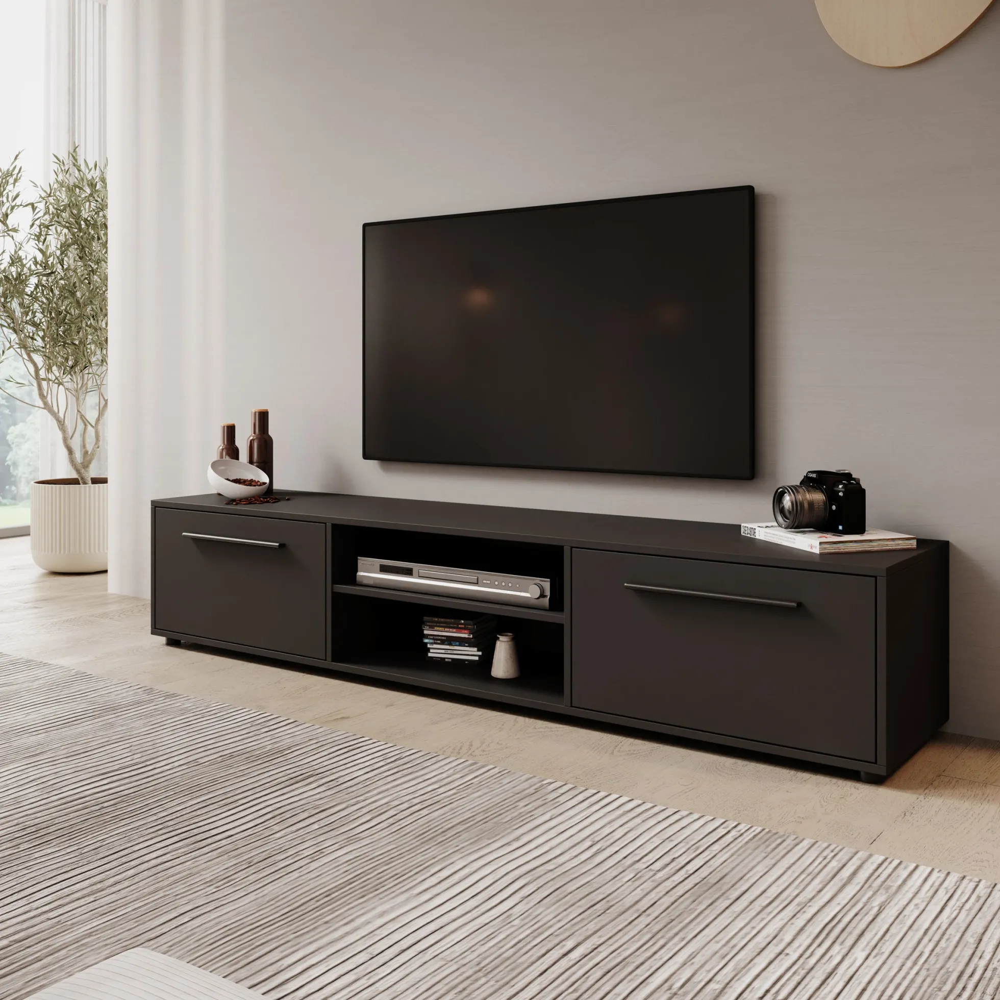 Montalo - TV-Meubel - Zwart - 190x40x38 cm