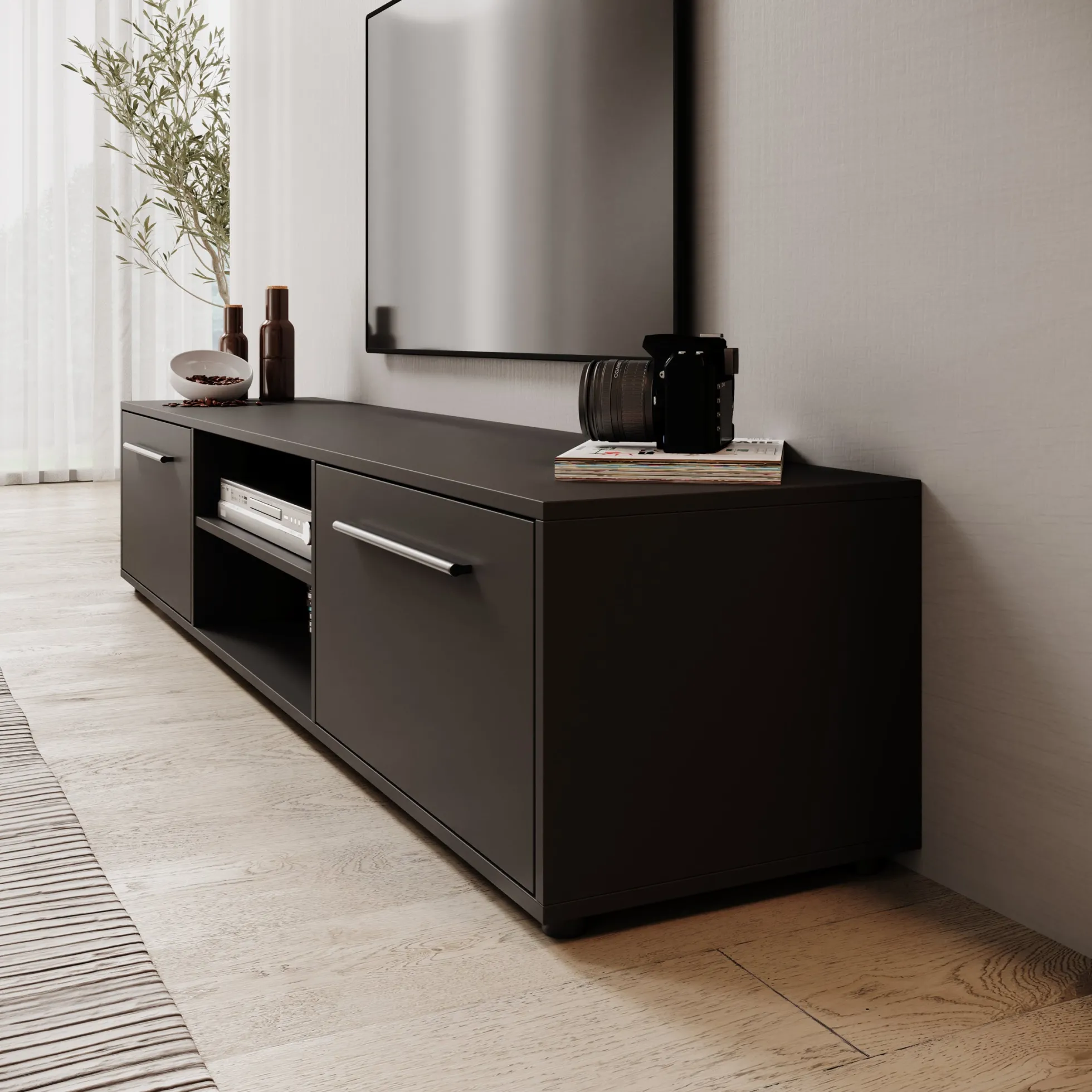 Montalo - TV-Meubel - Zwart - 190x40x38 cm