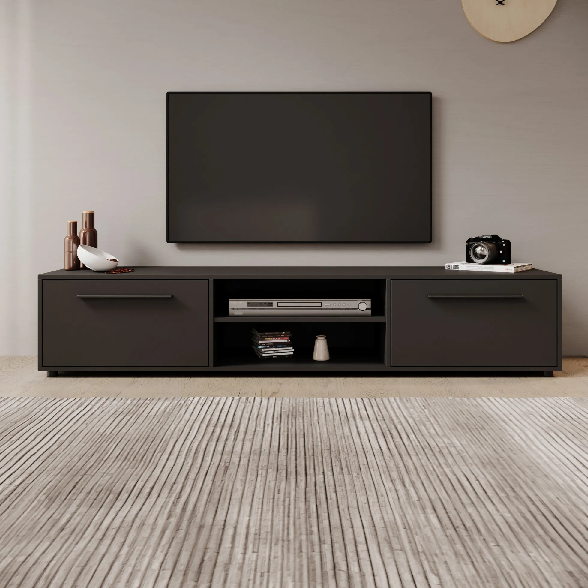Montalo - TV-Meubel - Zwart - 190x40x38 cm