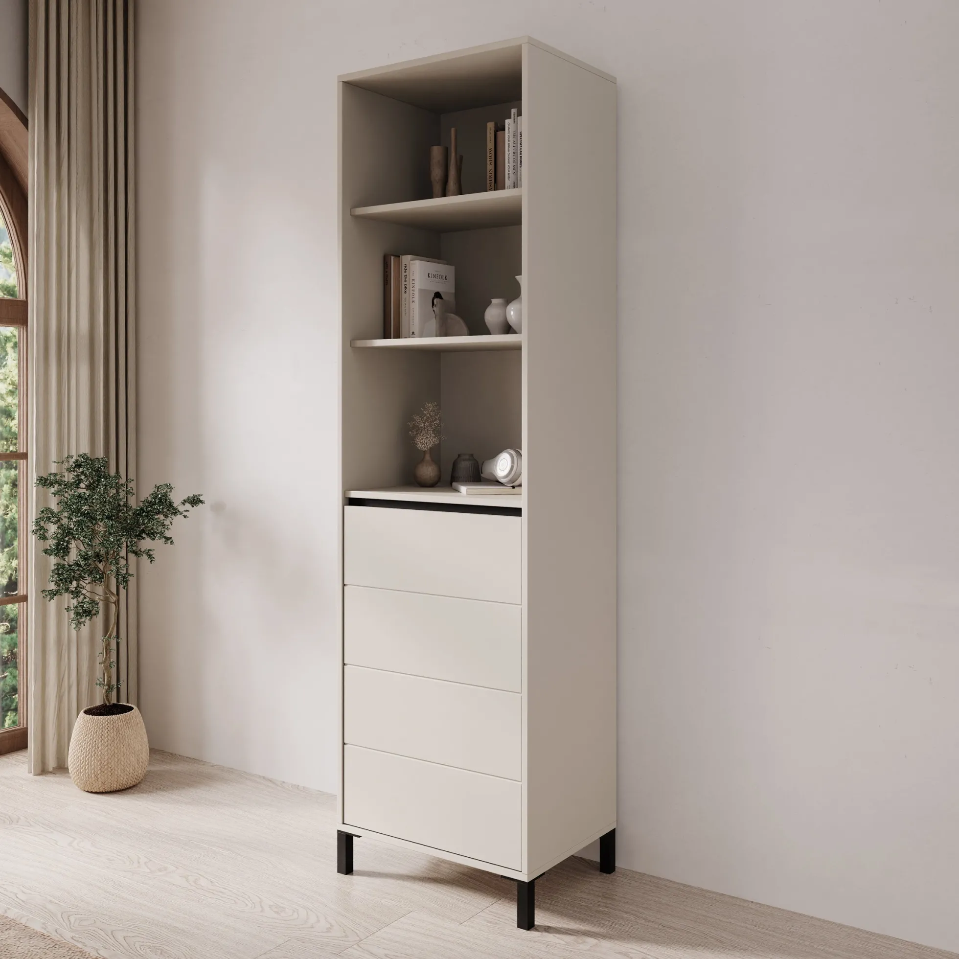 Montellini - Boekenkast - Beige - 55x40x193 cm