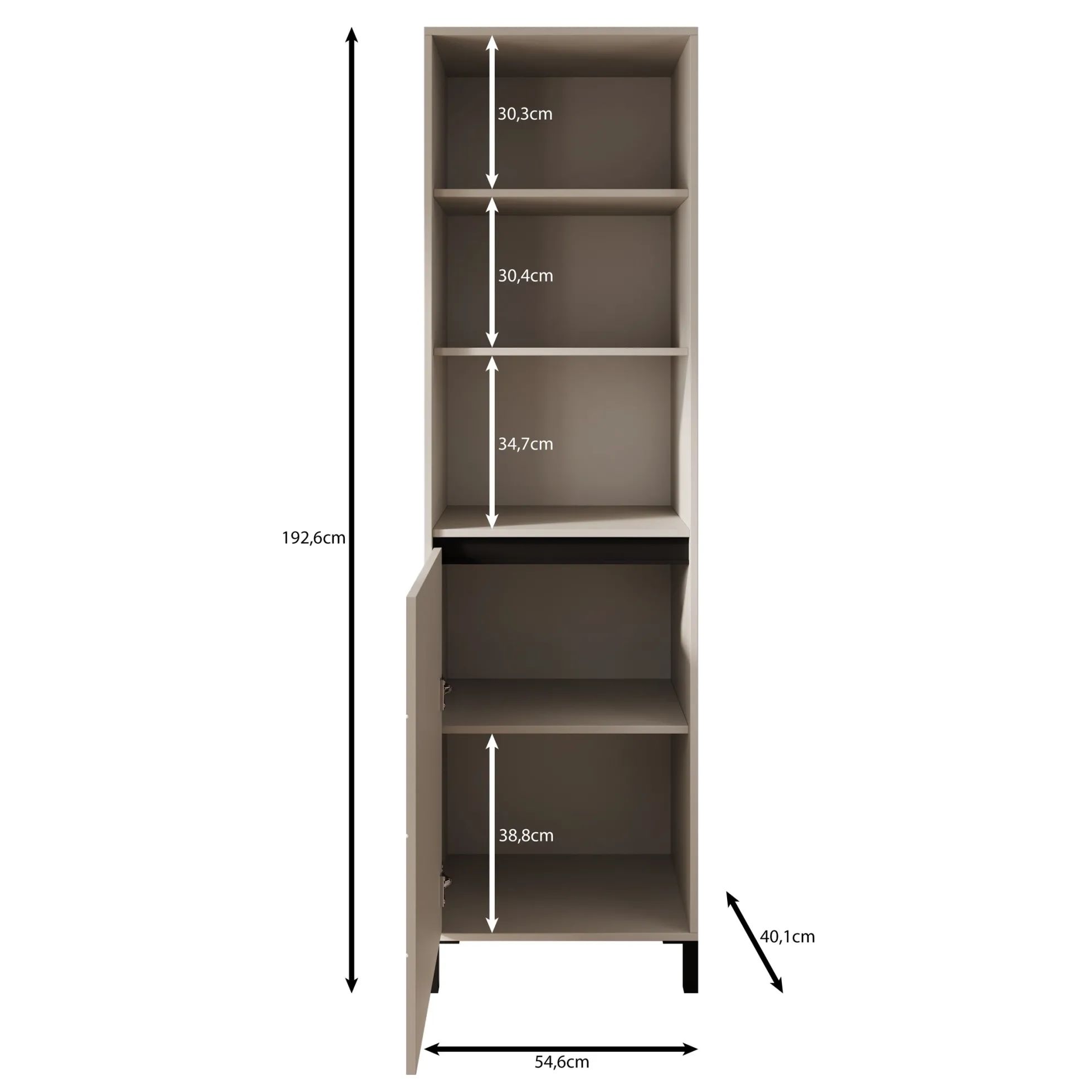 Montellini - Boekenkast - Beige - 55x40x193 cm