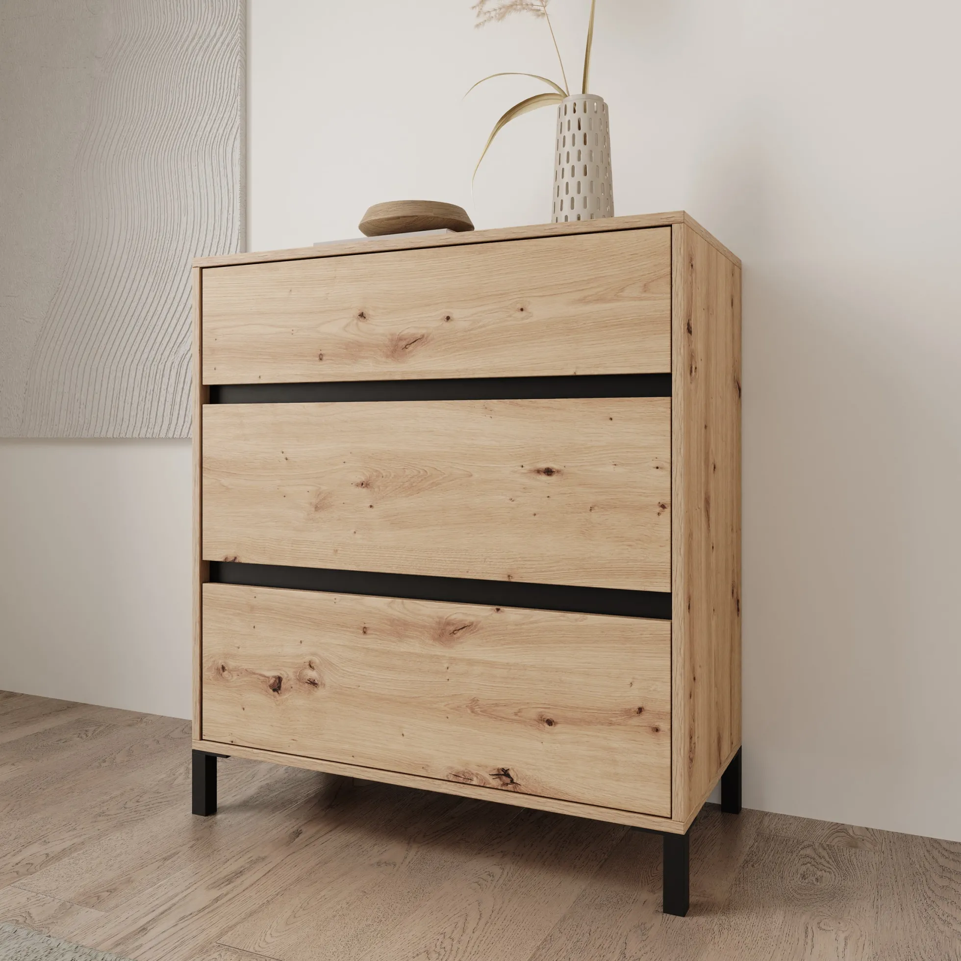 Montellini - Ladekast met 3 lades - Eikenpatroon - 80x40x90
