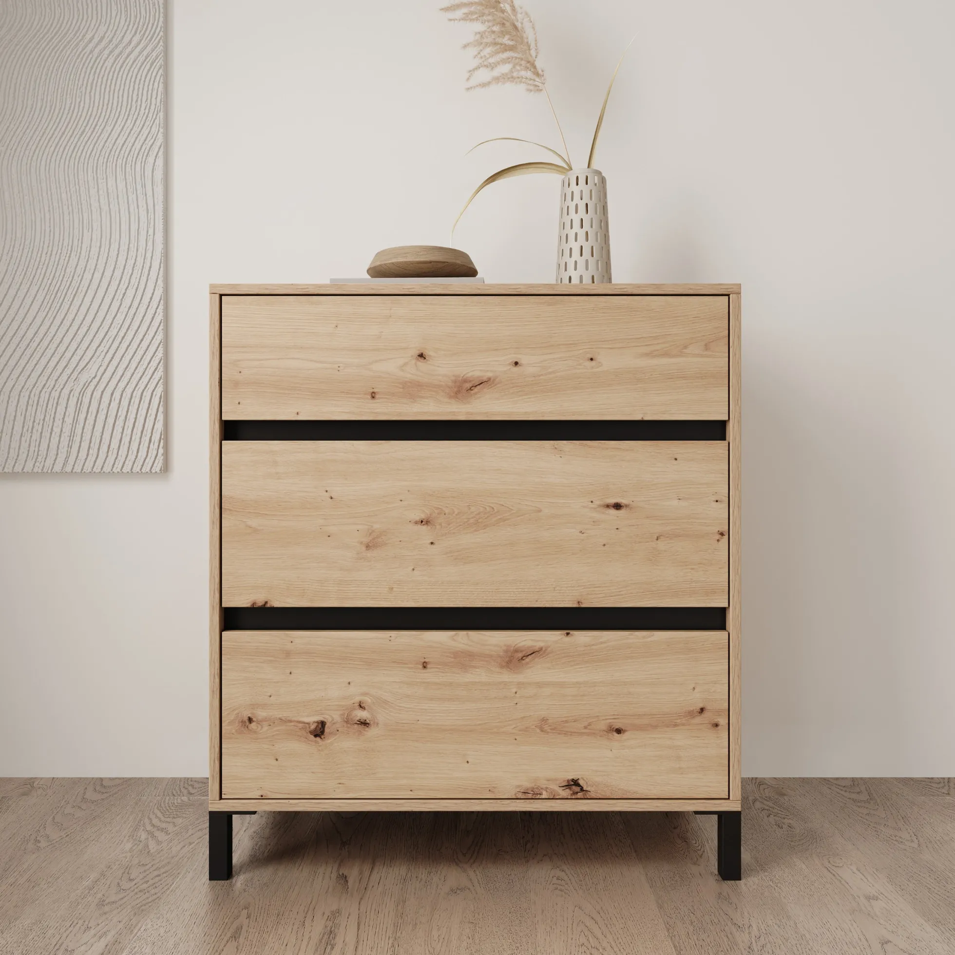 Montellini - Ladekast met 3 lades - Eikenpatroon - 80x40x90