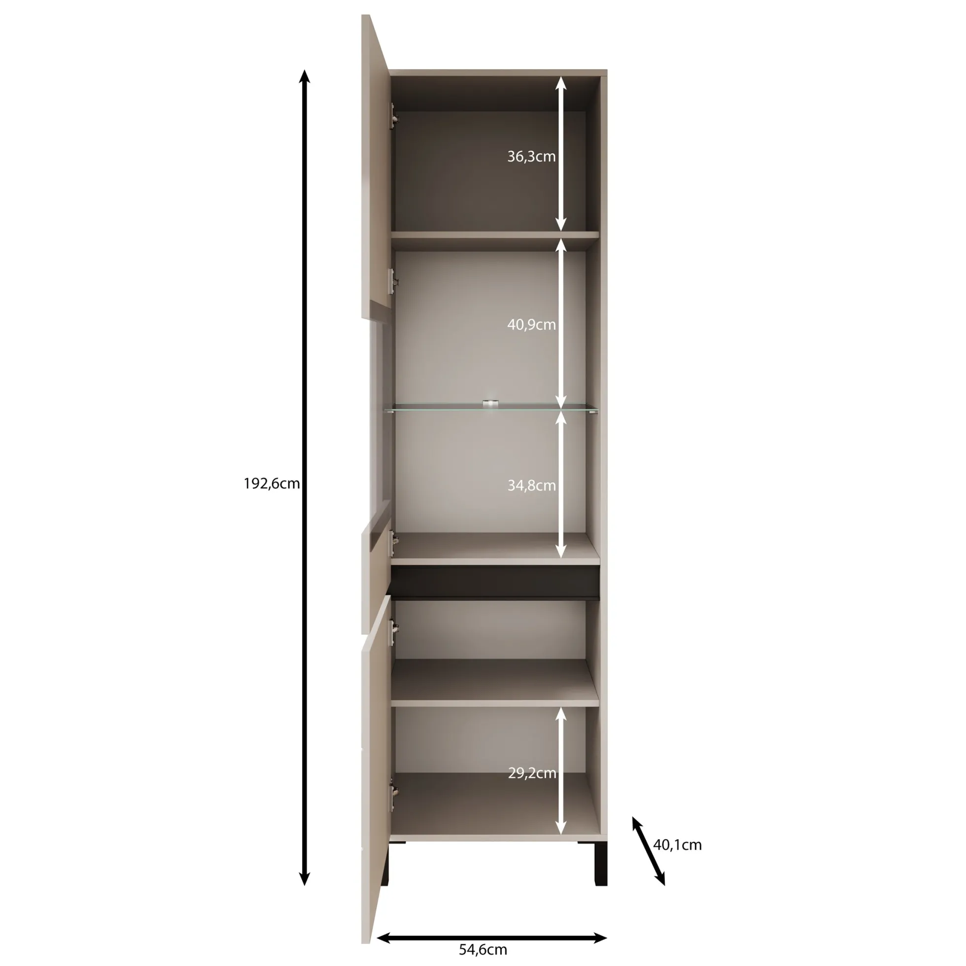 Montellini - Vitrinekast - Beige - 55x40x193 cm