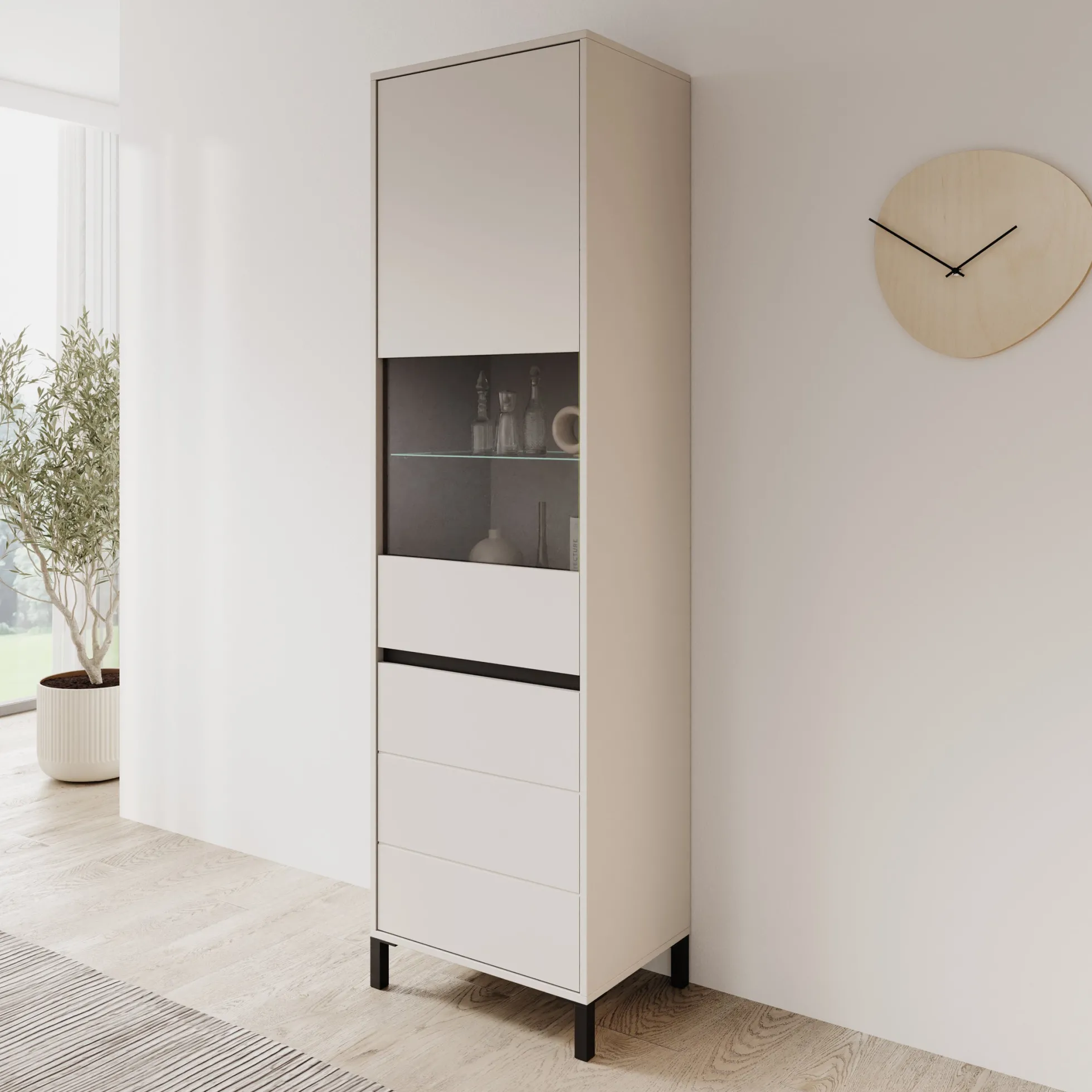 Montellini - Vitrinekast - Beige - 55x40x193 cm
