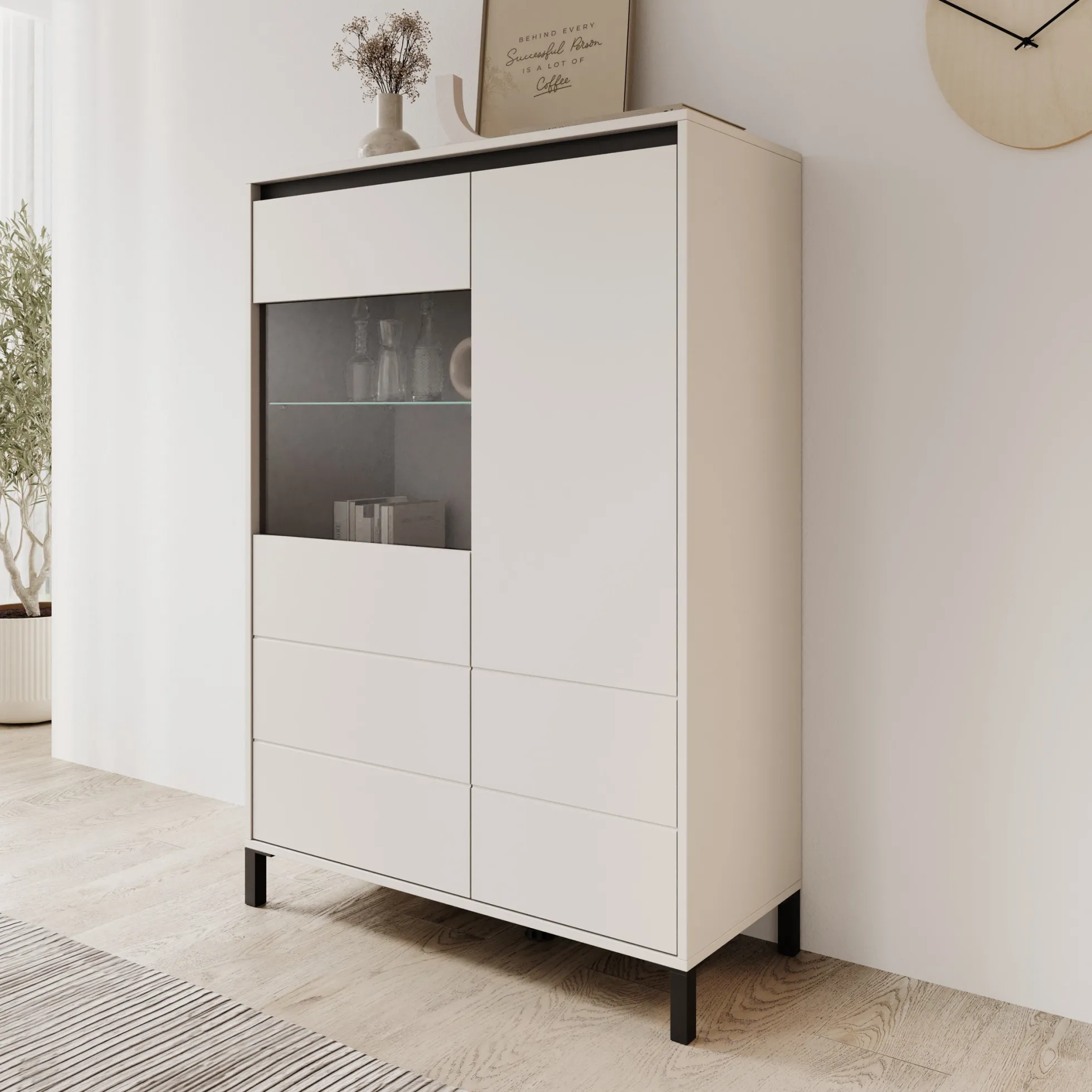 Montellini - Vitrinekast - Beige - 93x40x135 cm