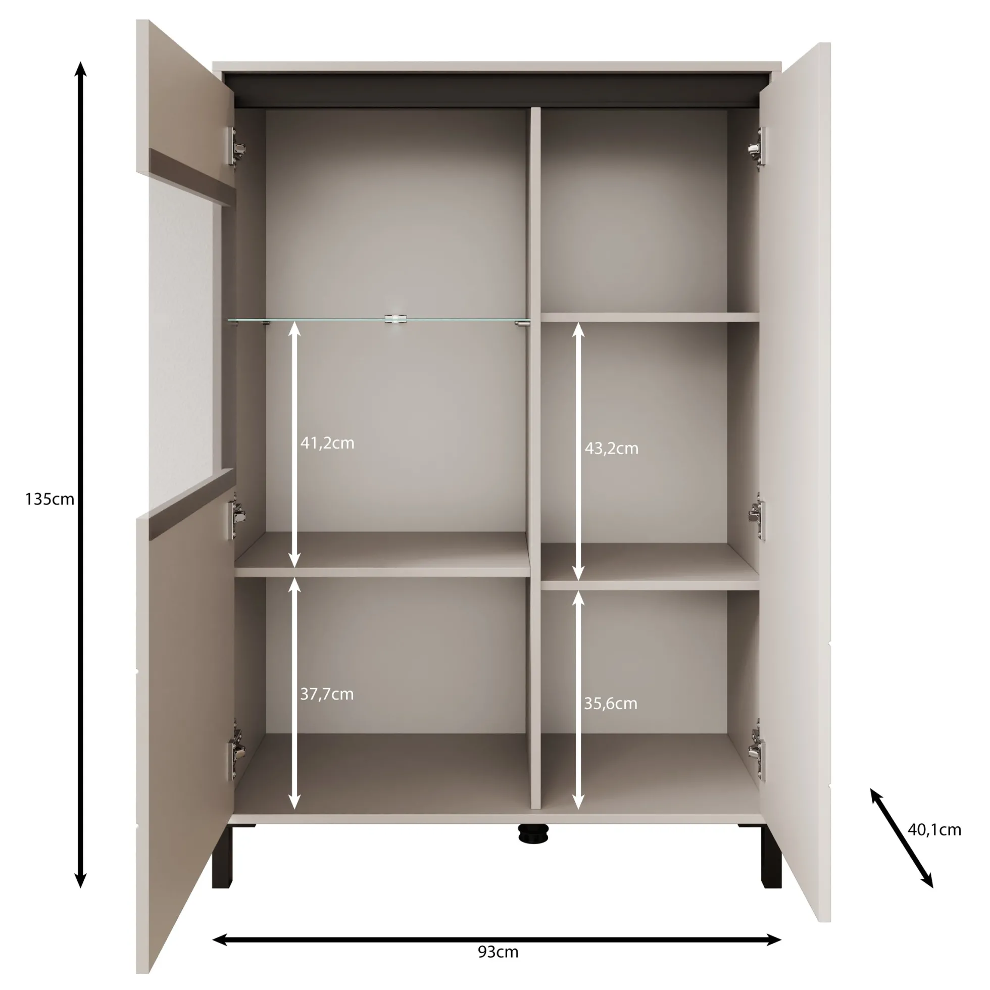 Montellini - Vitrinekast - Beige - 93x40x135 cm