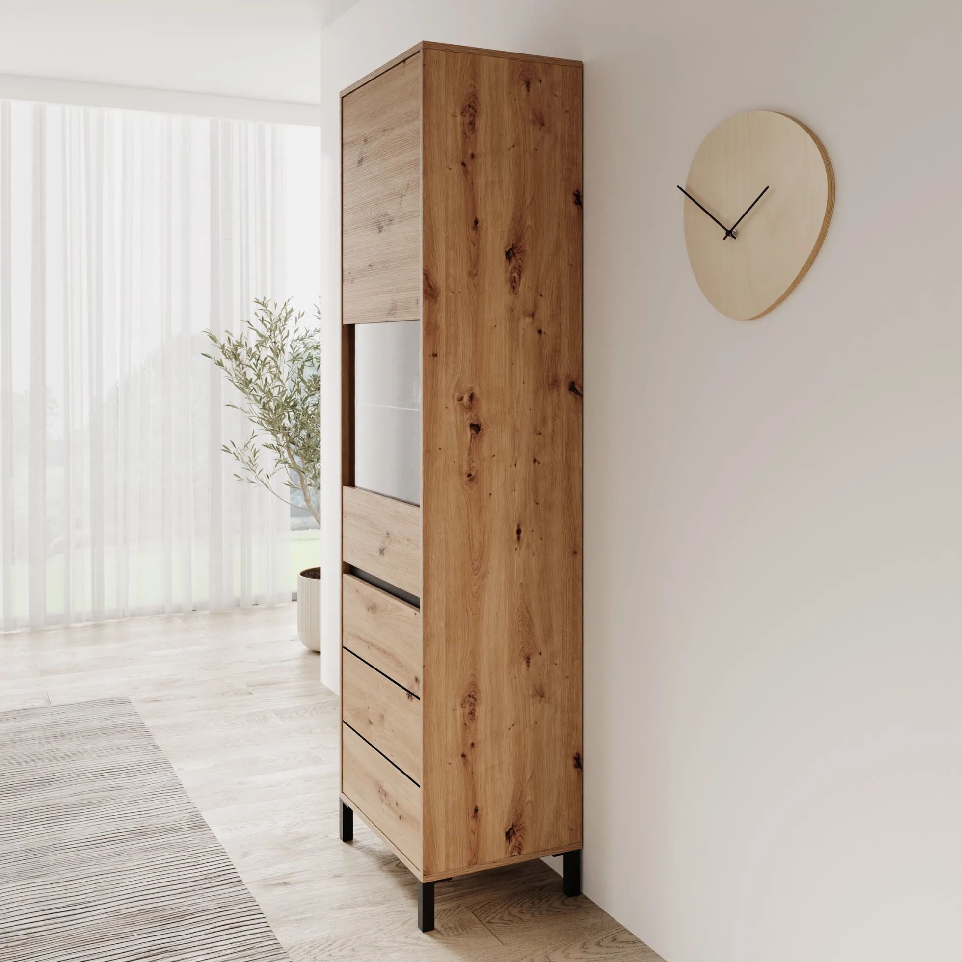 Montellini - Vitrinekast - Eikenpatroon - 55x40x193 cm