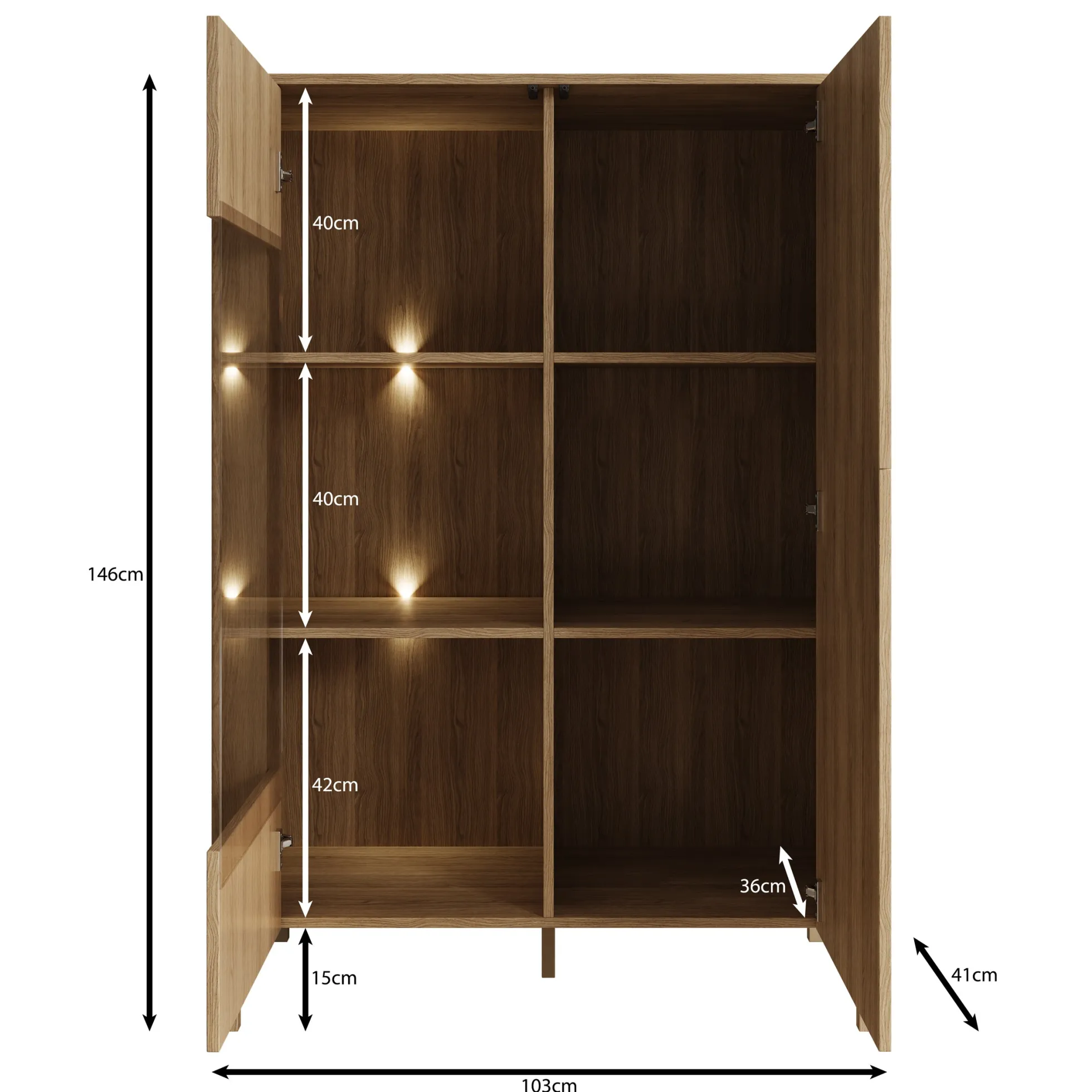 Montera - Vitrinekast met LED - Eikenpatroon - 103x41x146 cm