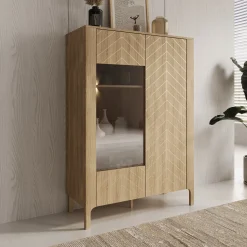 Montera - Vitrinekast met LED - Eikenpatroon - 103x41x146 cm