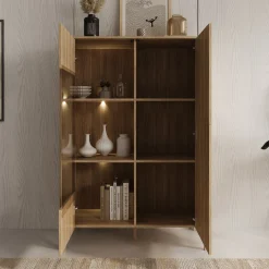 Montera - Vitrinekast met LED - Eikenpatroon - 103x41x146 cm