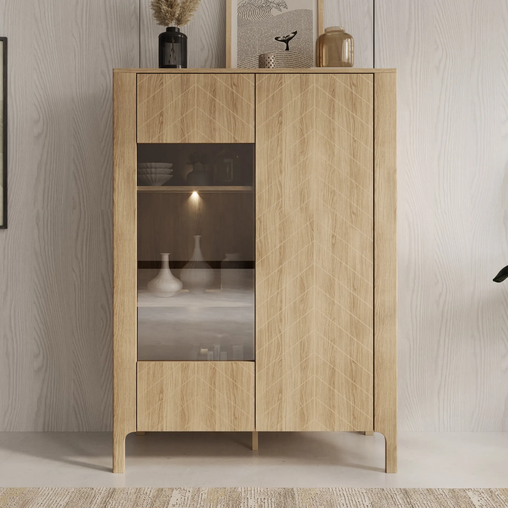 Montera - Vitrinekast met LED - Eikenpatroon - 103x41x146 cm