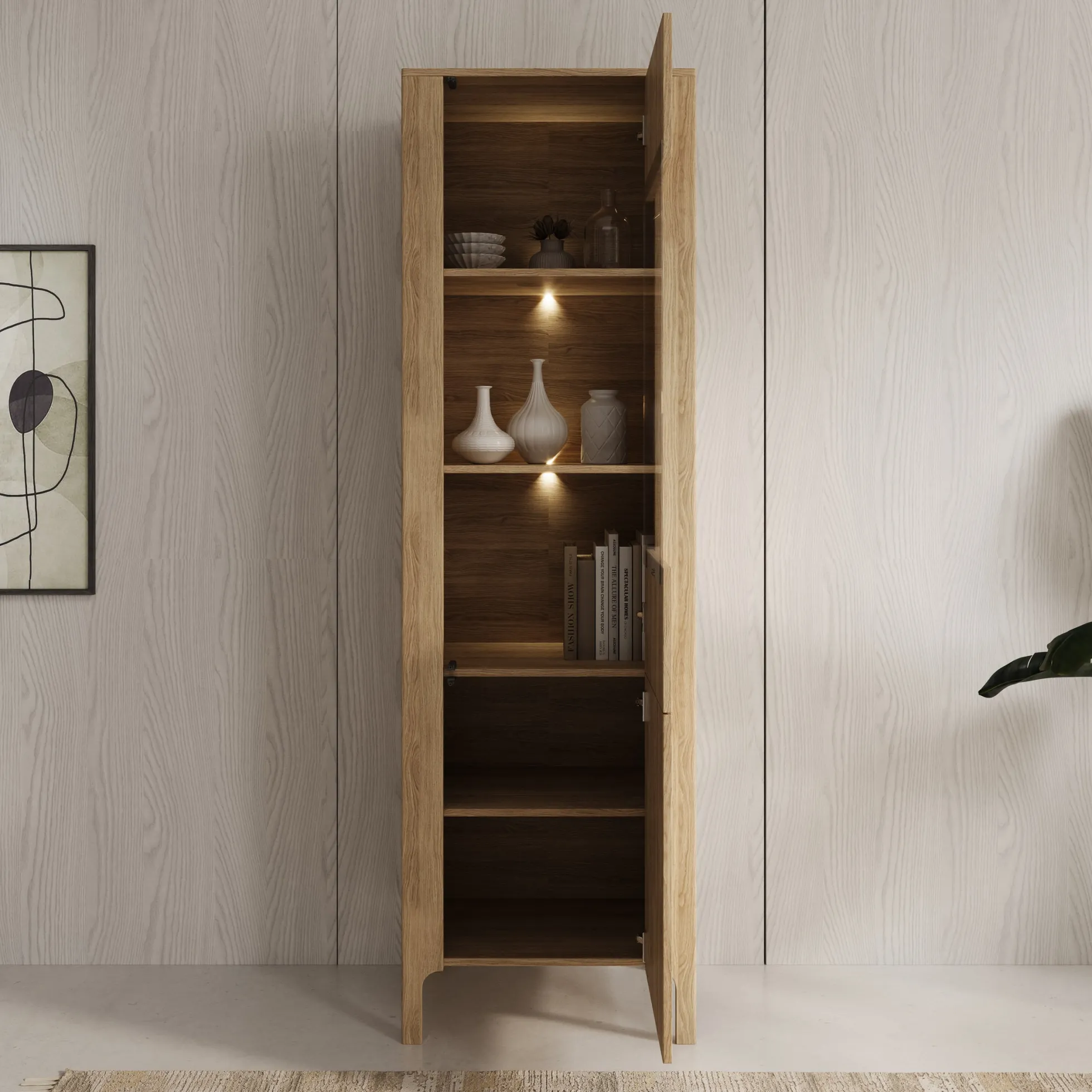 Montera - Vitrinekast met LED - Eikenpatroon - 60x41x198 cm