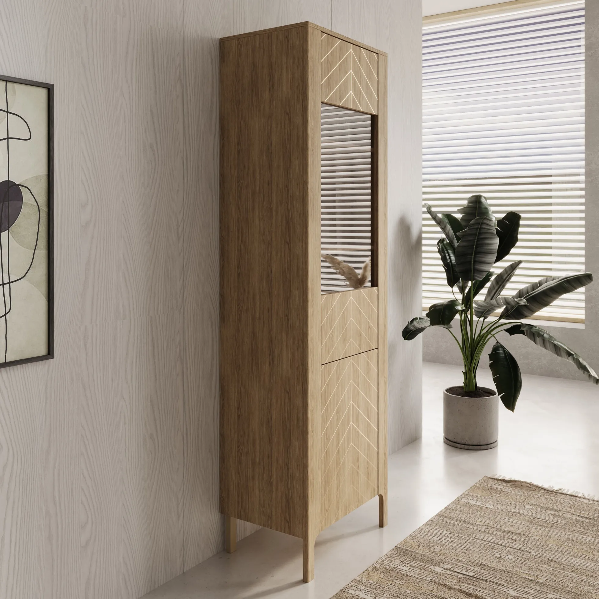 Montera - Vitrinekast met LED - Eikenpatroon - 60x41x198 cm
