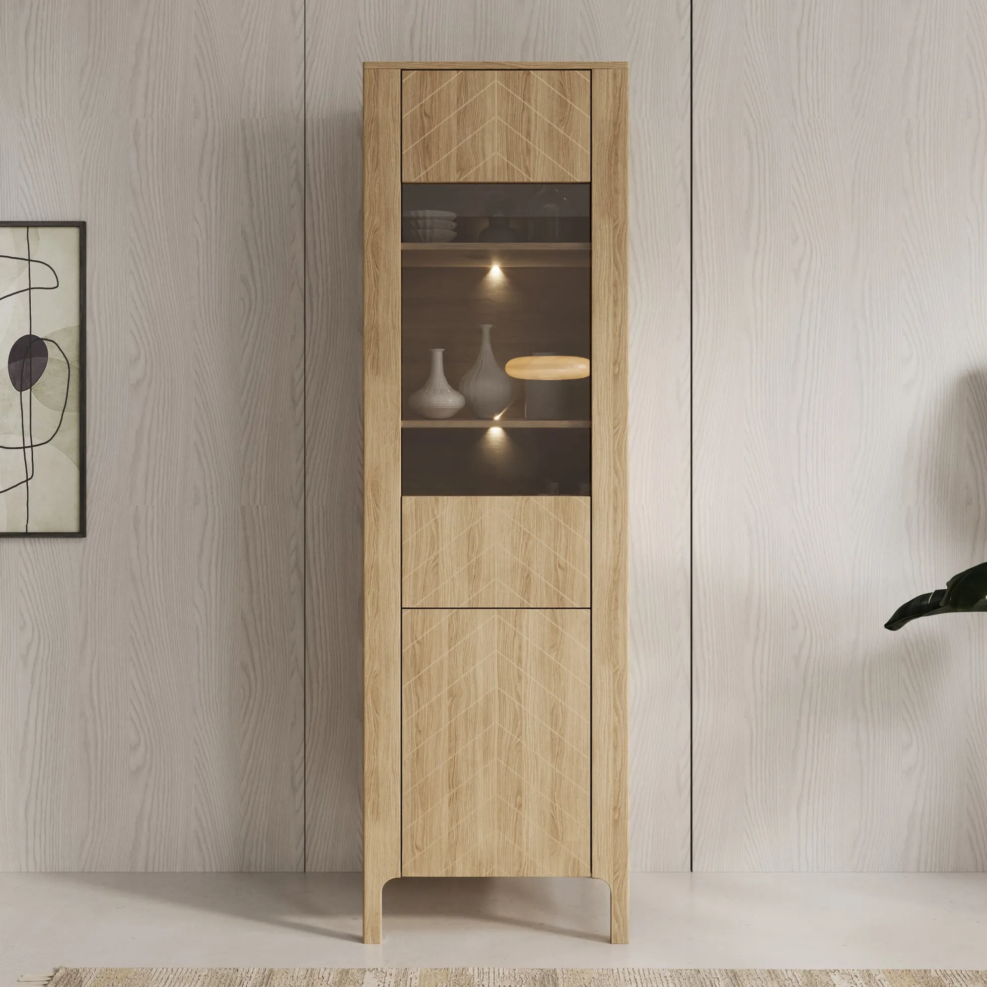 Montera - Vitrinekast met LED - Eikenpatroon - 60x41x198 cm